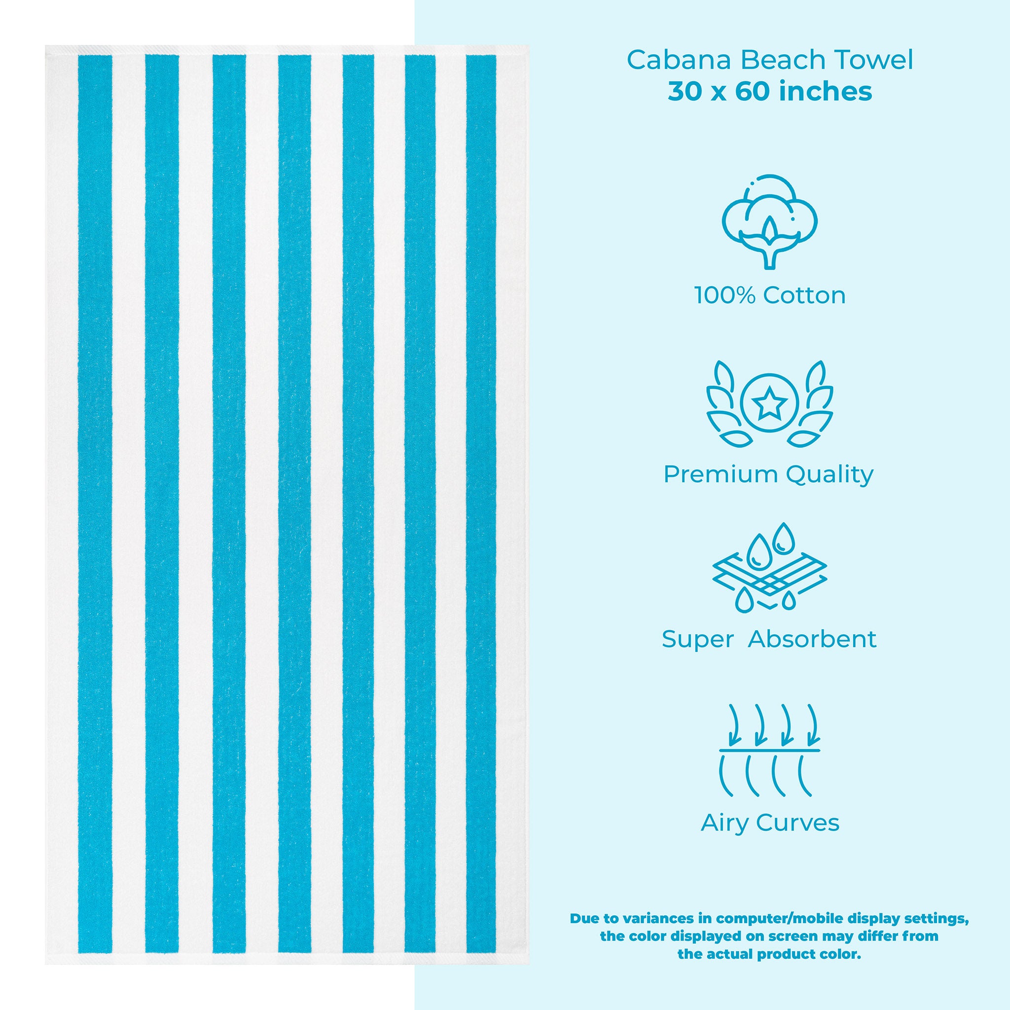 American-softlinen Cabana Striped Beach Towel 32 Set Case Pack -turquoise-blue-white-3