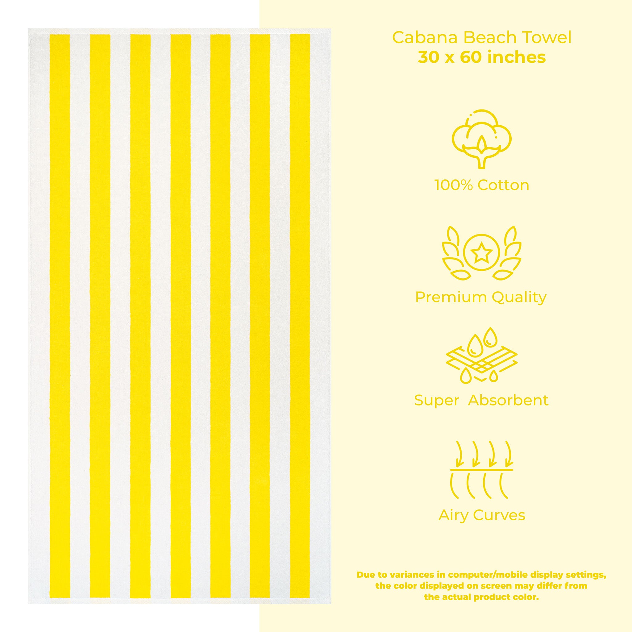 American-softlinen Cabana Striped Beach Towel 32 Set Case Pack -yellow-white-3