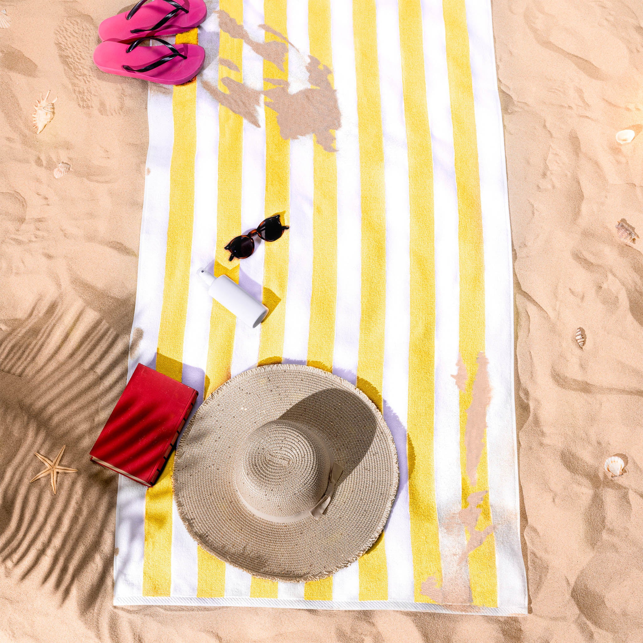 American-softlinen Cabana Striped Beach Towel 32 Set Case Pack -yellow-white-6
