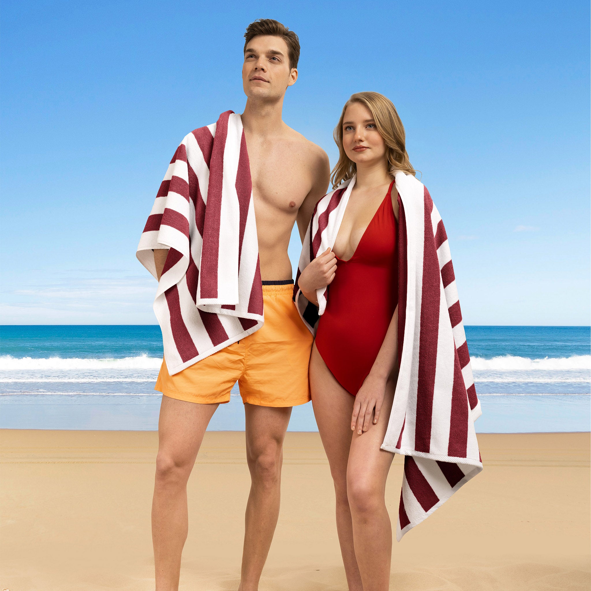 American-softlinen Cabana Oversized Beach Towel -Bordeaux-white-7