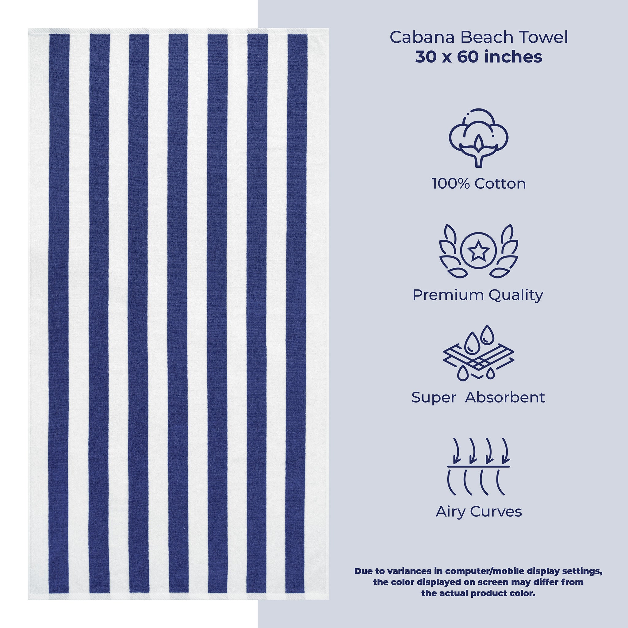 American-softlinen Cabana Oversized Beach Towel -navy-blue-white-3