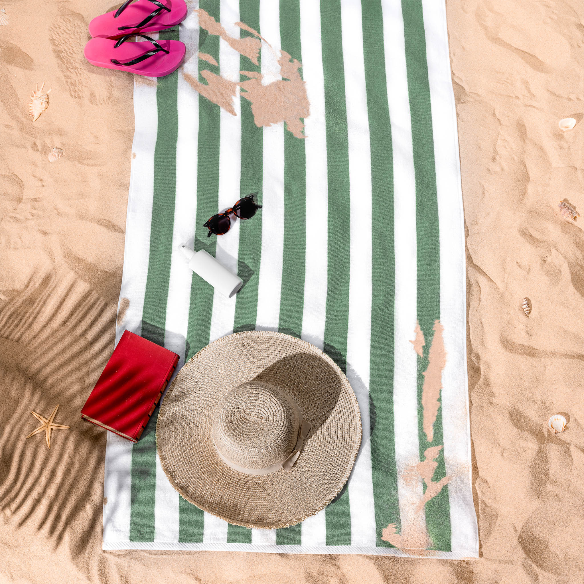 American-softlinen Cabana Oversized Beach Towel -sage-green-white-6