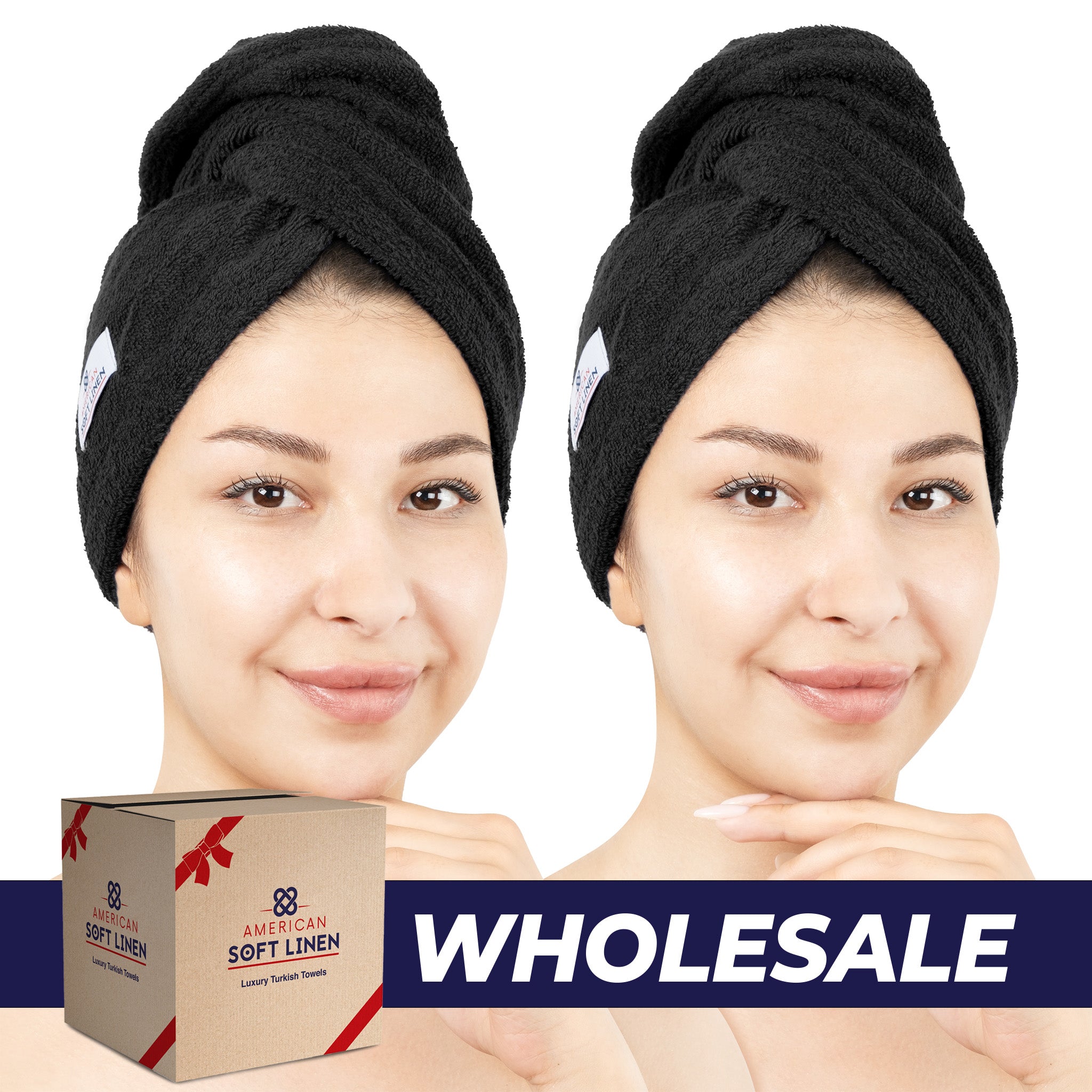 American-softlinen 100% Cotton Hair Drying Towels for Women 2 pack 75 set case pack black-0
