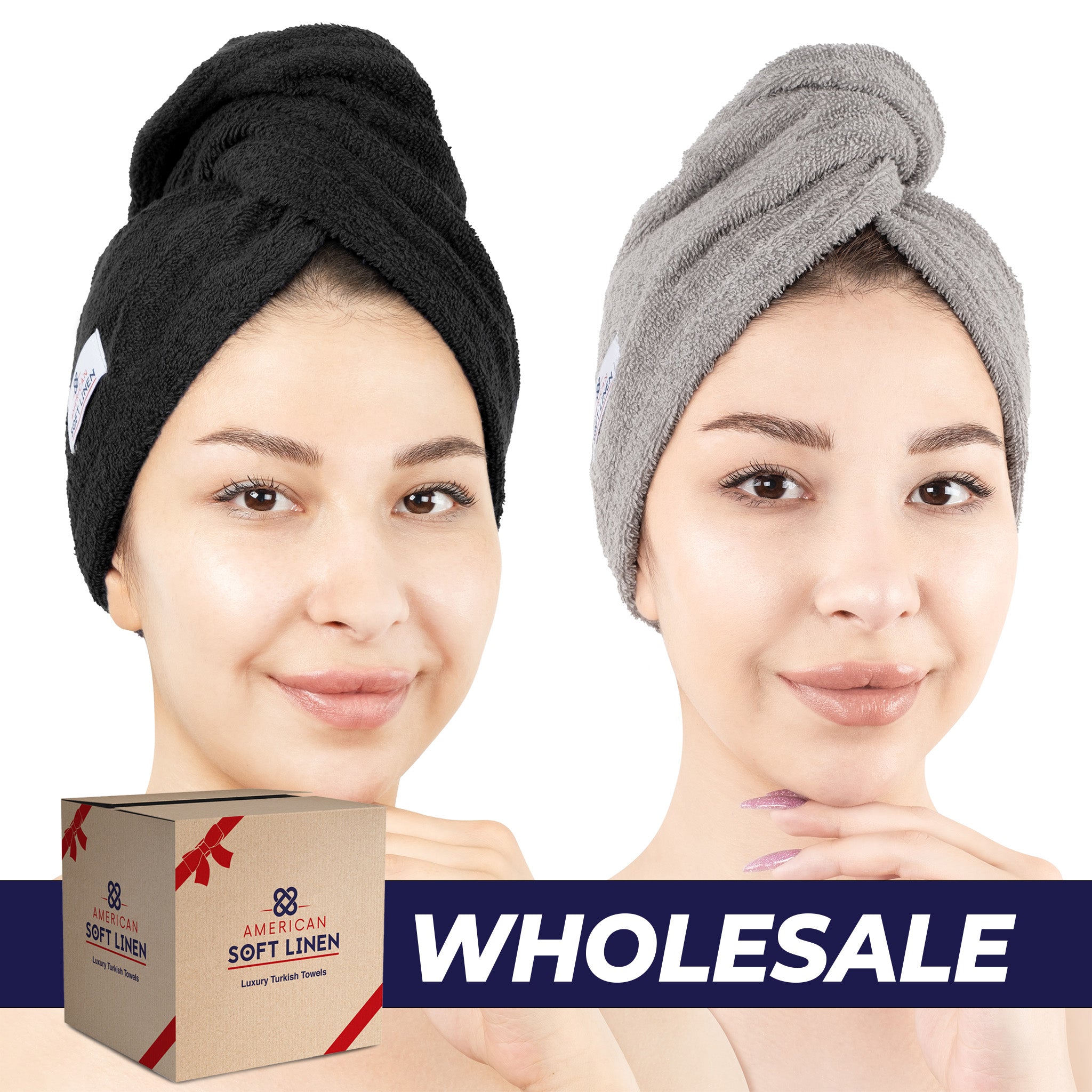 American-softlinen 100% Cotton Hair Drying Towels for Women 2 pack 75 set case pack black-rockridge-0