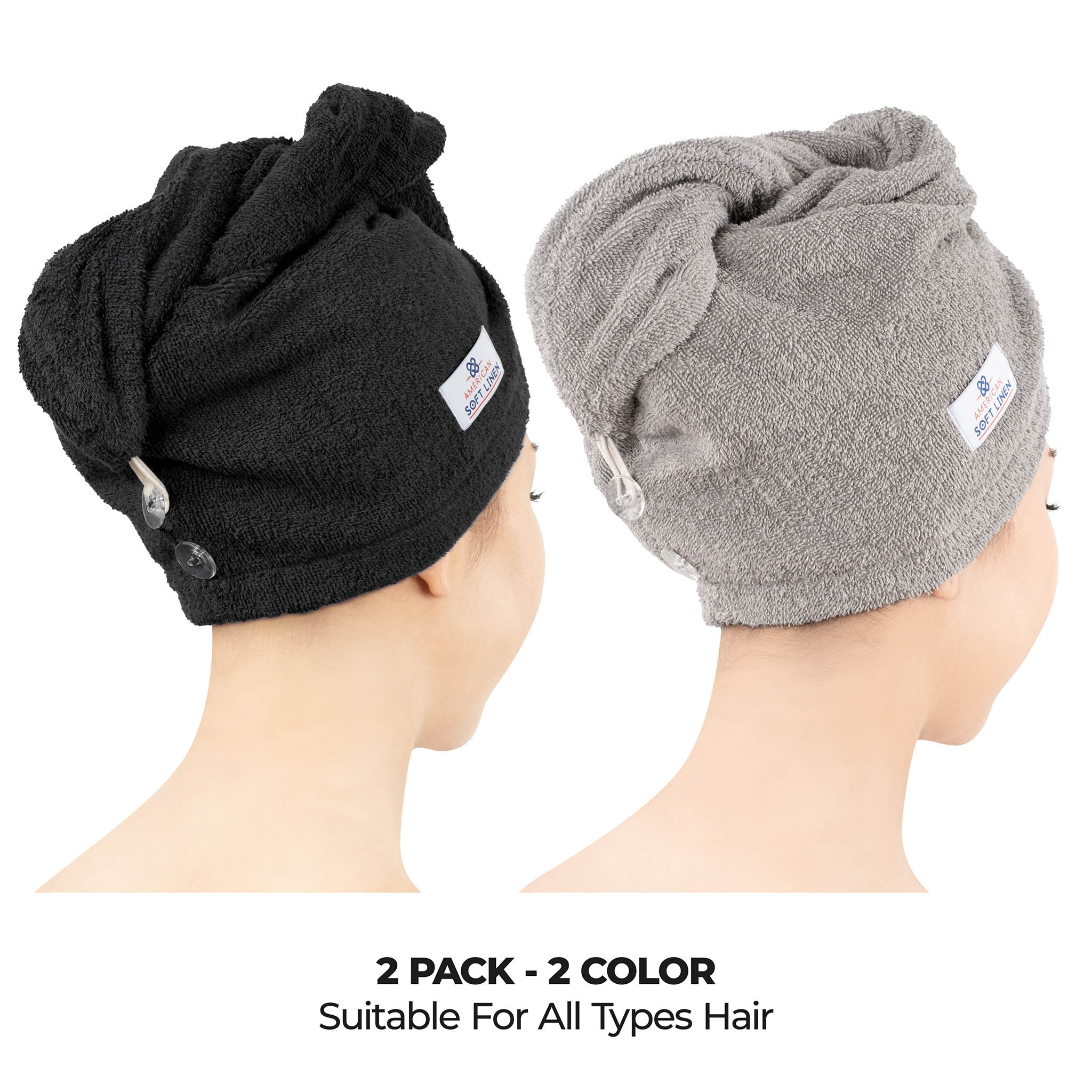 American-softlinen 100% Cotton Hair Drying Towels for Women 2 pack 75 set case pack black-rockridge-2