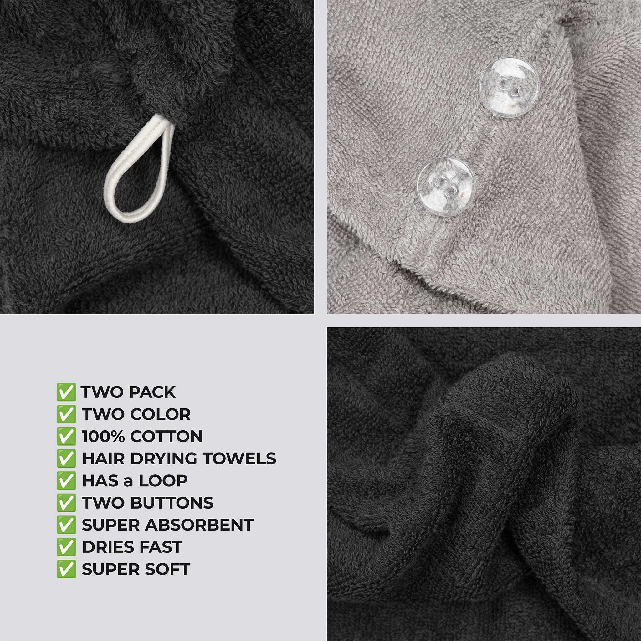 American-softlinen 100% Cotton Hair Drying Towels for Women 2 pack 75 set case pack black-rockridge-6