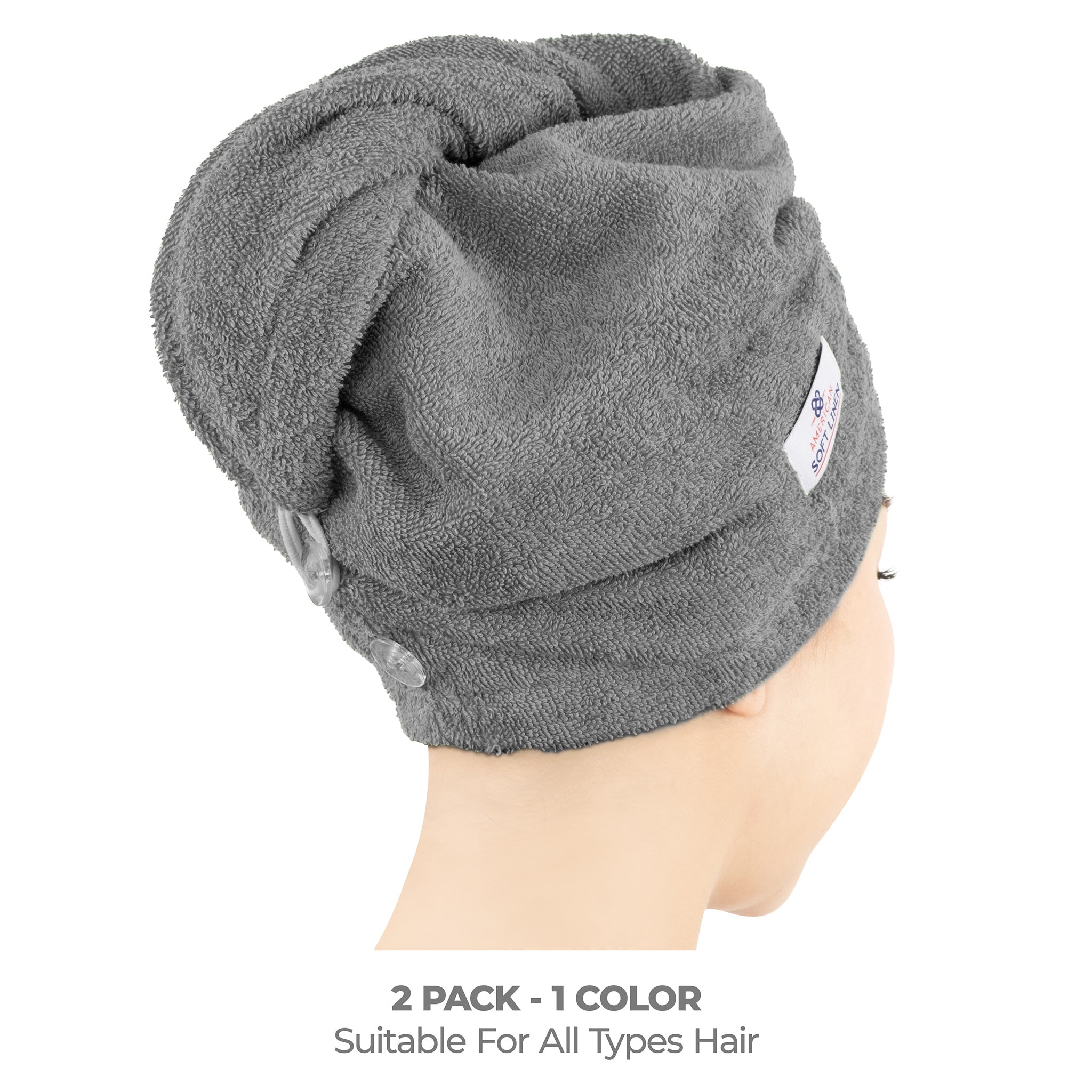 American-softlinen 100% Cotton Hair Drying Towels for Women, 2 Pack Head Towel Cap - 75 Set Case Pack