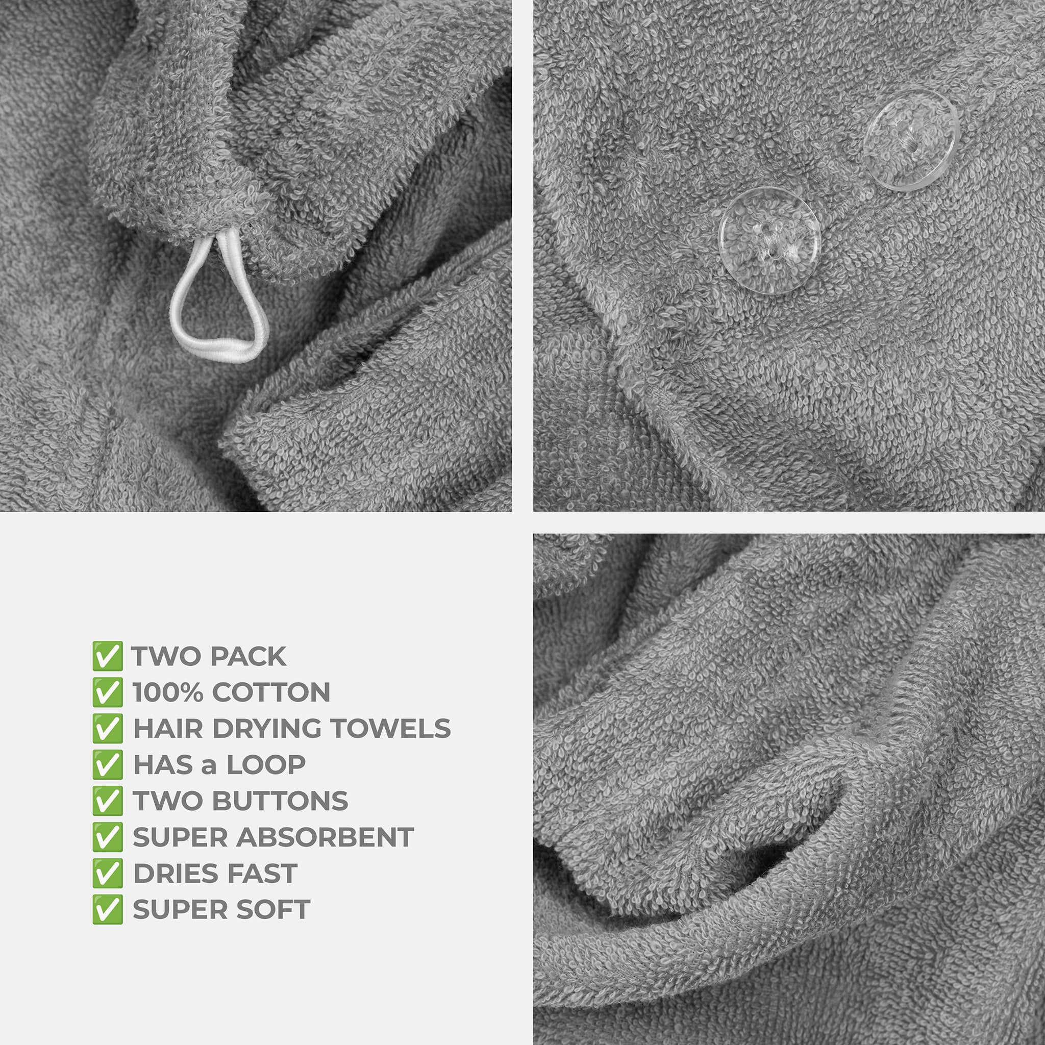 American-softlinen 100% Cotton Hair Drying Towels for Women, 2 Pack Head Towel Cap - 75 Set Case Pack