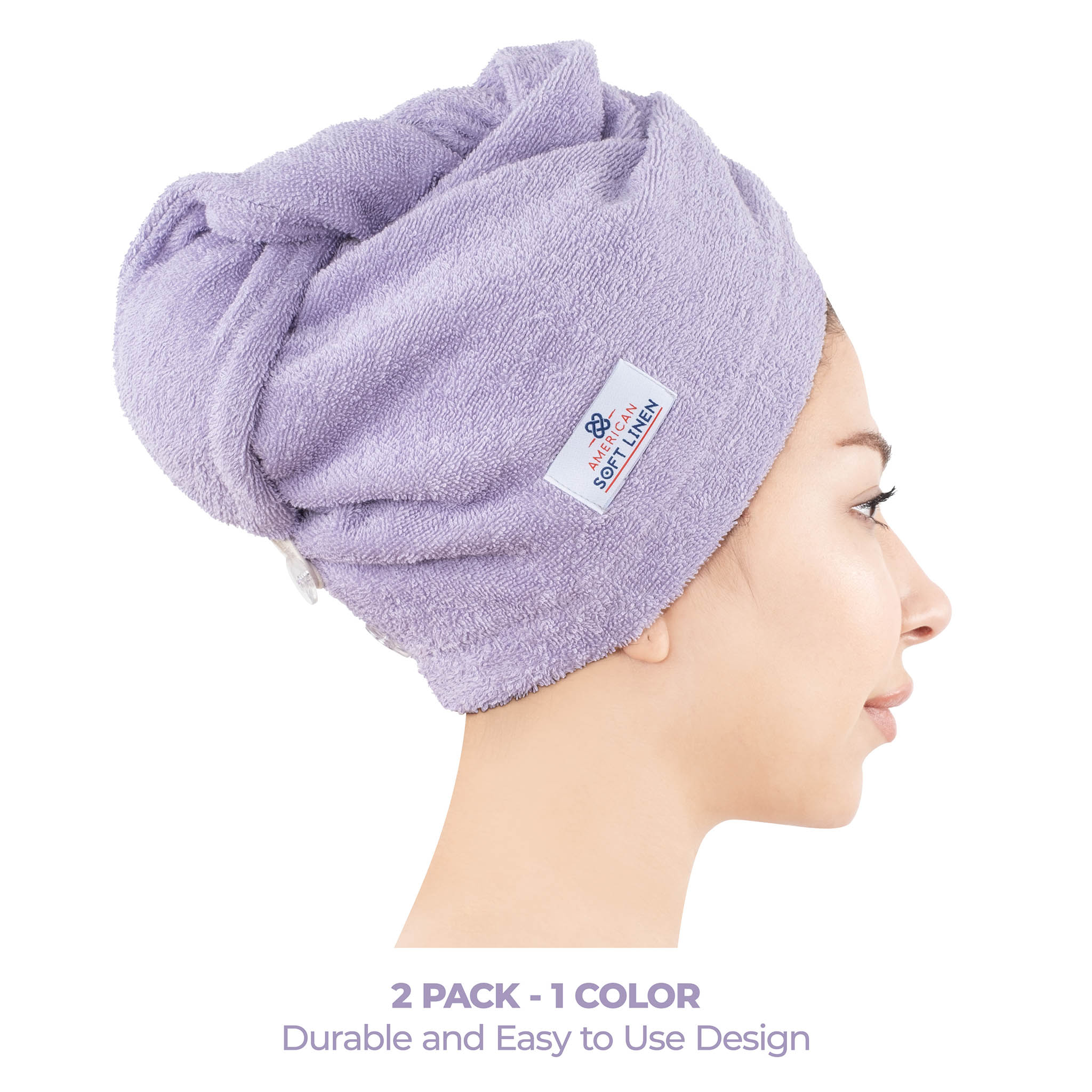 American-softlinen 100% Cotton Hair Drying Towels for Women 2 pack 75 set case pack lilac-2