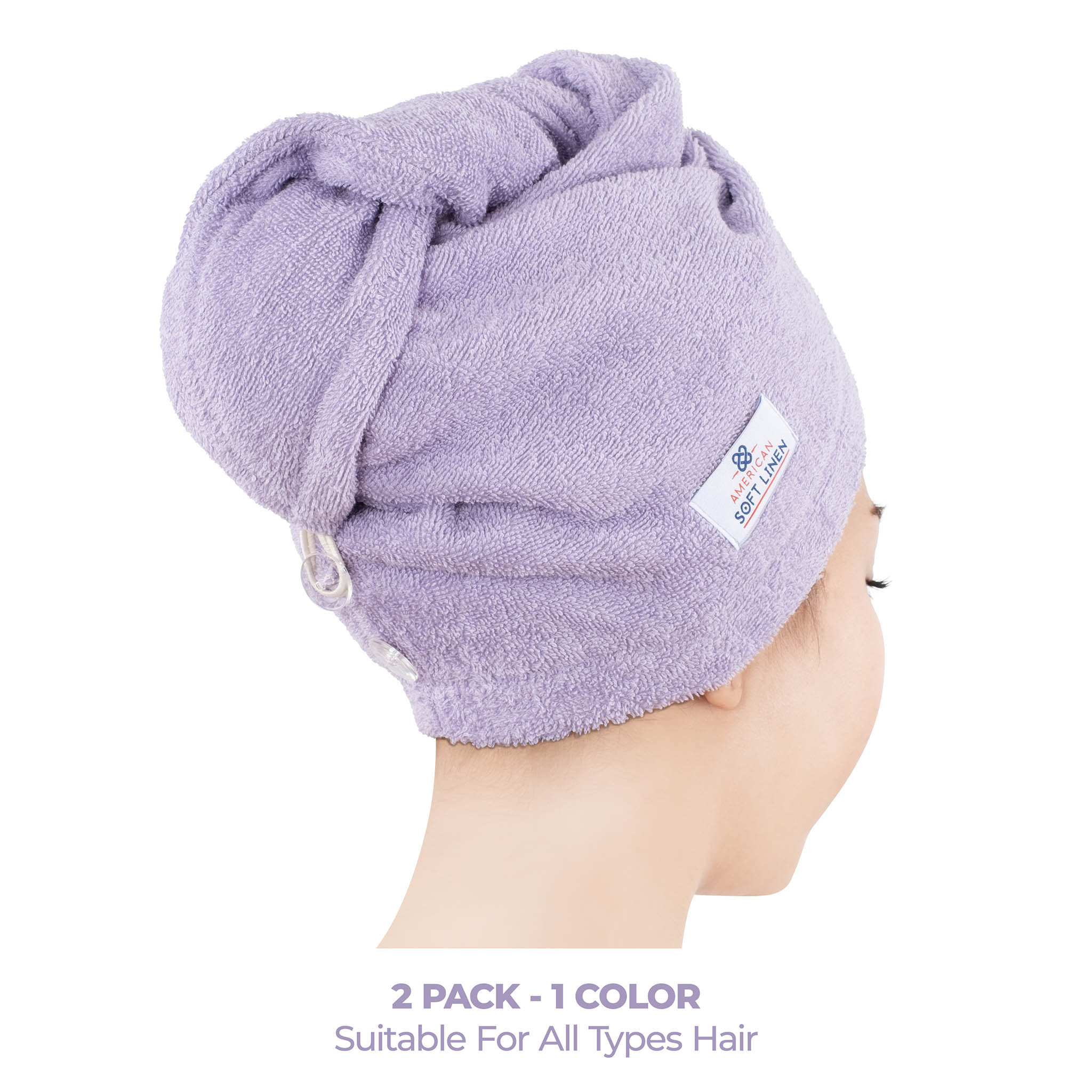 American-softlinen 100% Cotton Hair Drying Towels for Women 2 pack 75 set case pack lilac-3