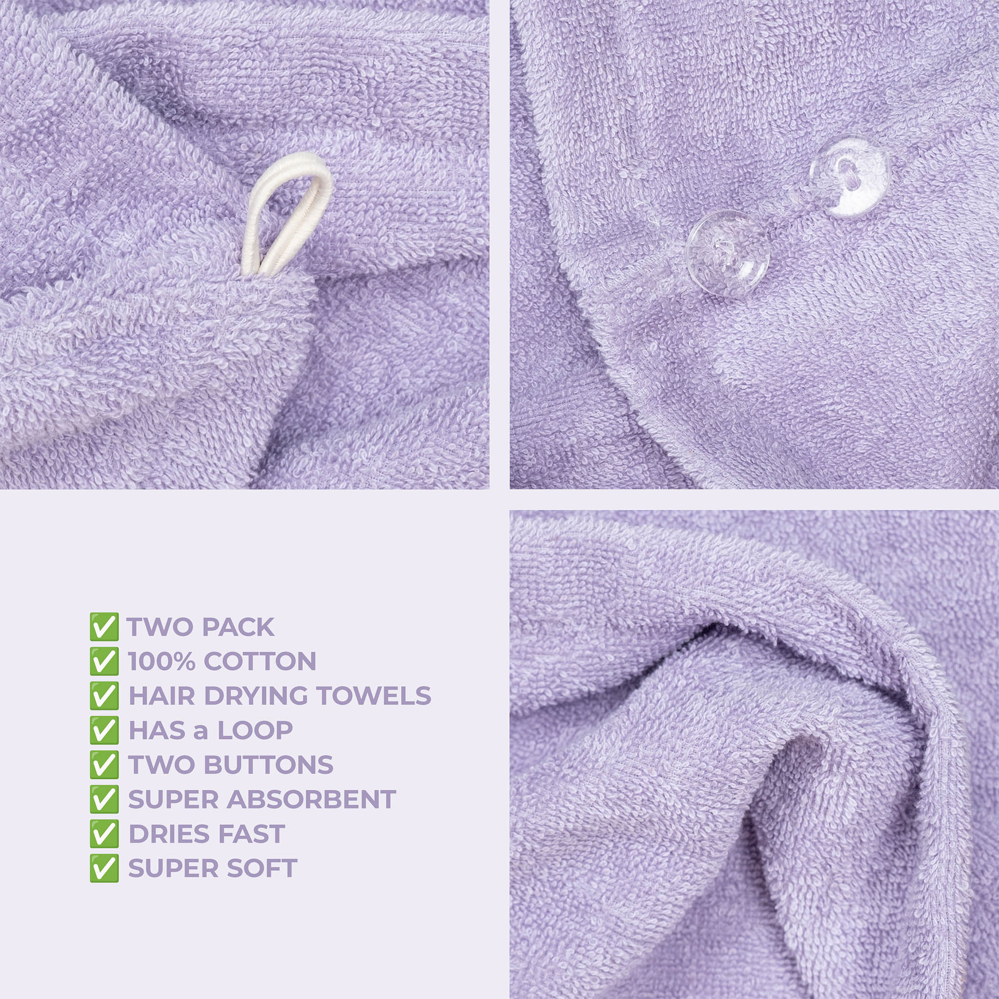 American-softlinen 100% Cotton Hair Drying Towels for Women 2 pack 75 set case pack lilac-5