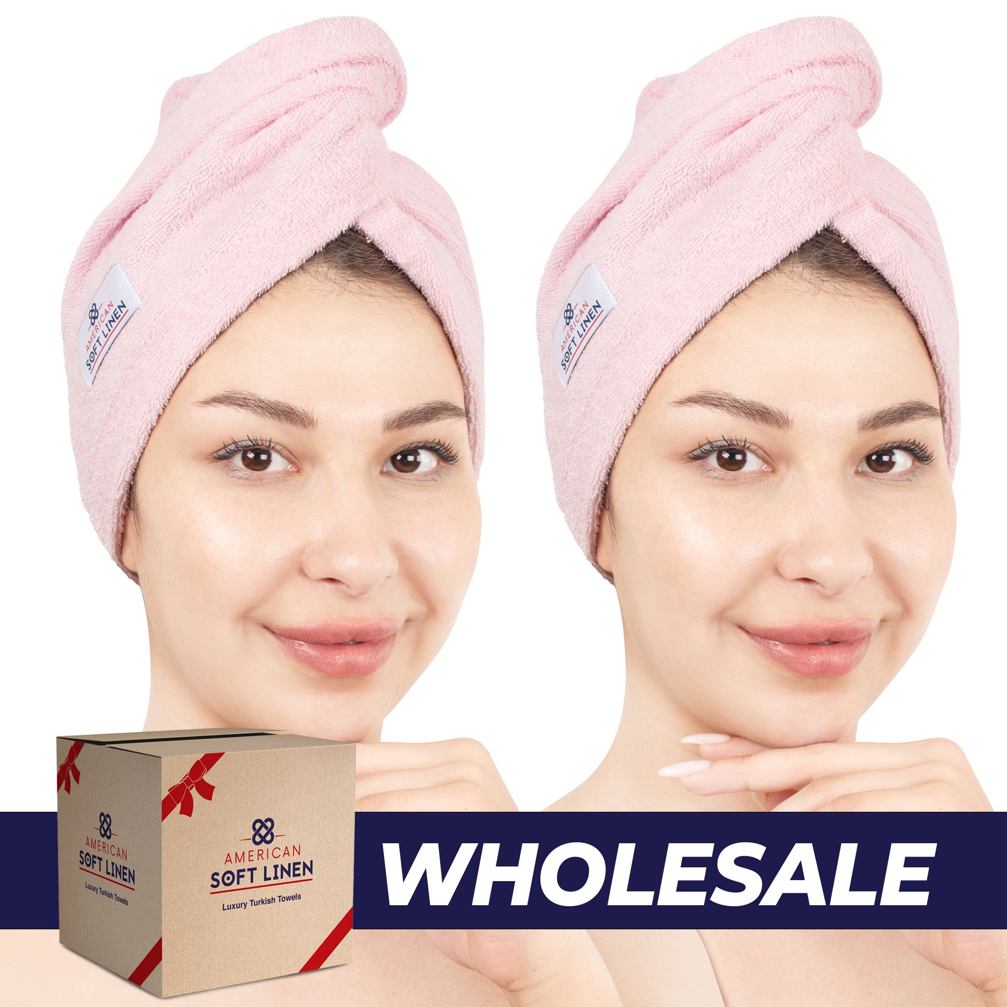 American-softlinen 100% Cotton Hair Drying Towels for Women 2 pack 75 set case pack pink-0