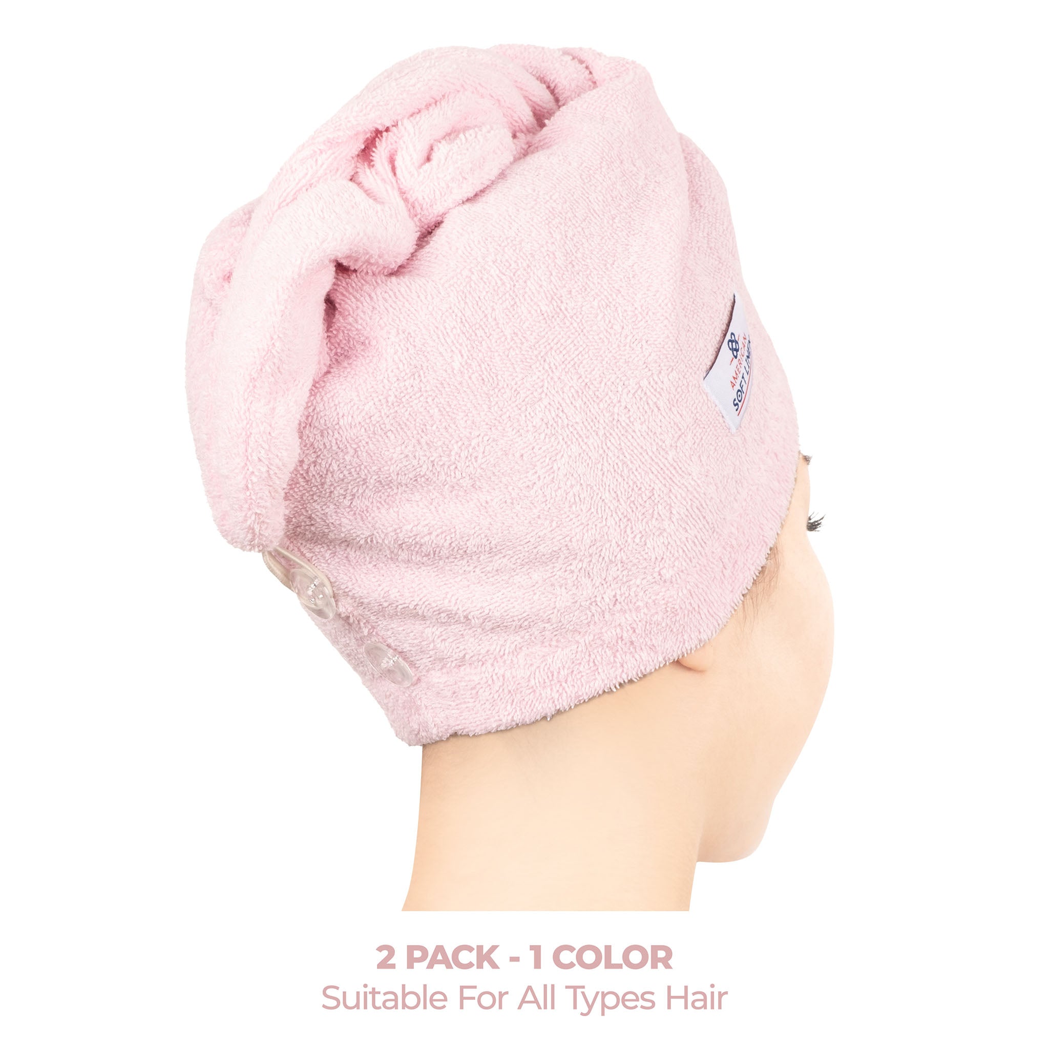 American-softlinen 100% Cotton Hair Drying Towels for Women 2 pack 75 set case pack pink-3
