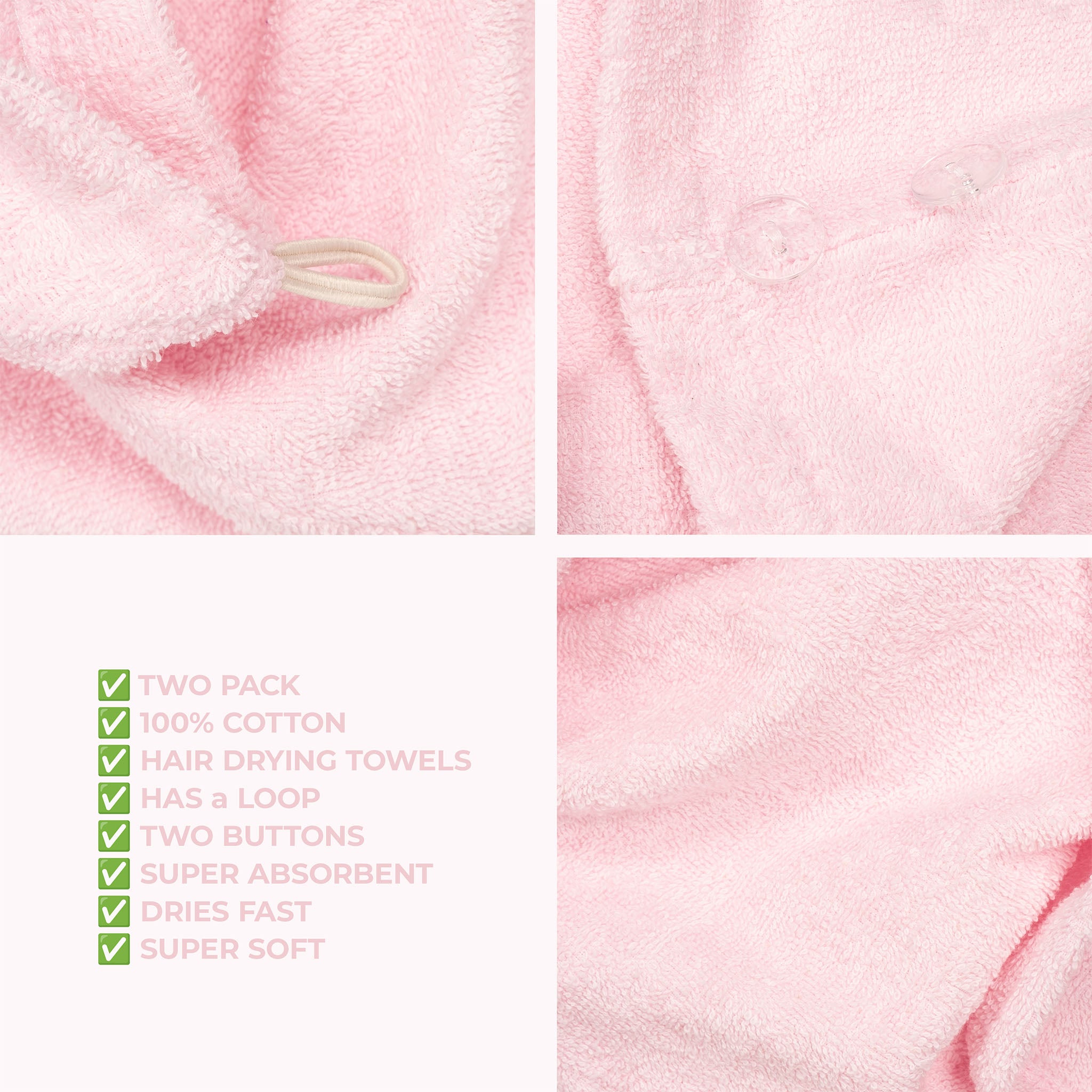 American-softlinen 100% Cotton Hair Drying Towels for Women 2 pack 75 set case pack pink-5