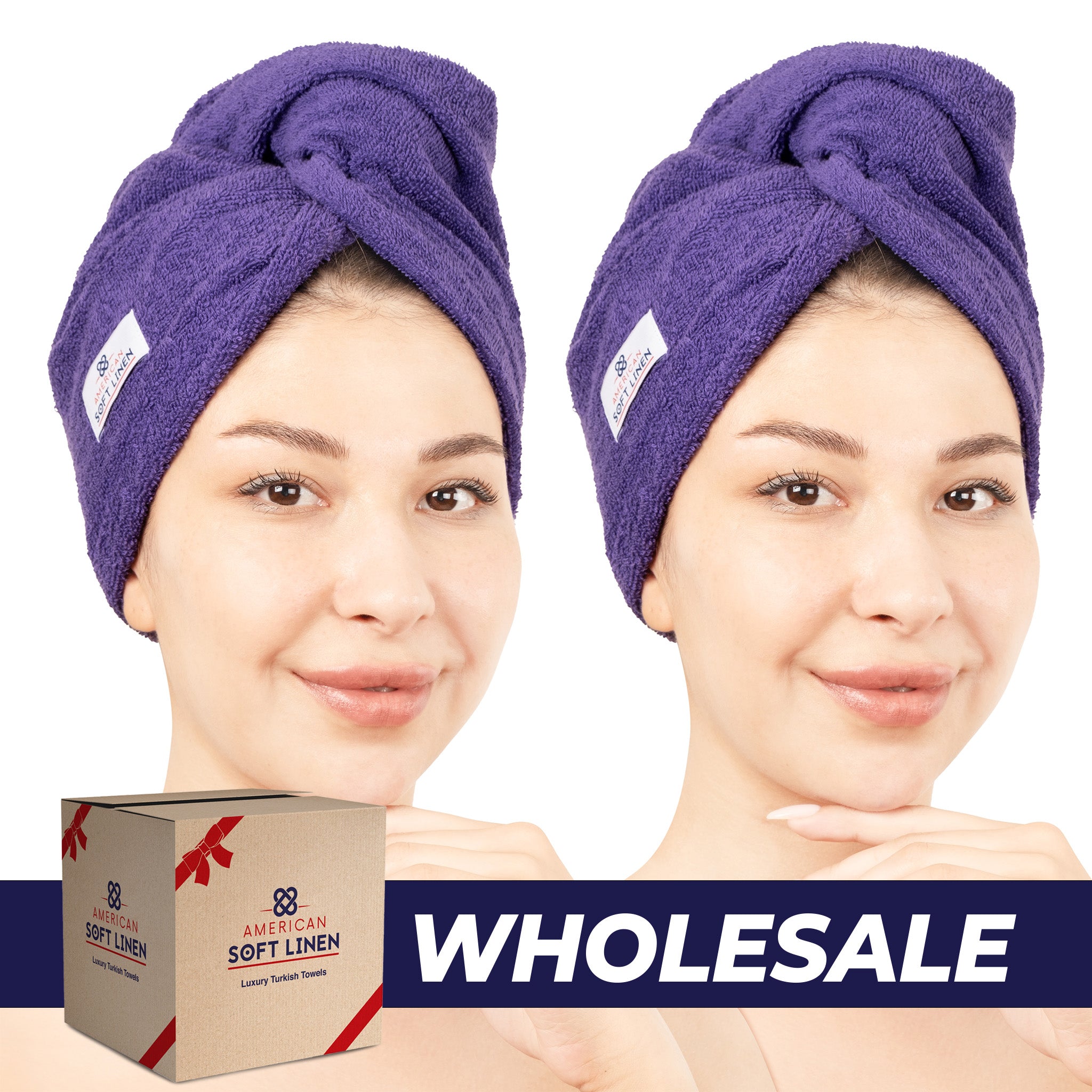 American-softlinen 100% Cotton Hair Drying Towels for Women 2 pack 75 set case pack purple-0