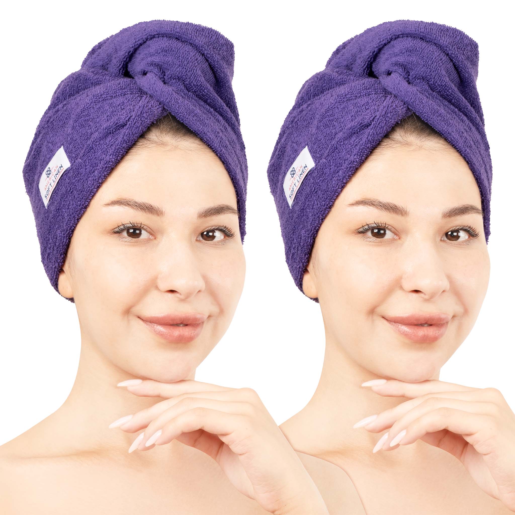 American-softlinen 100% Cotton Hair Drying Towels for Women 2 pack 75 set case pack purple-1