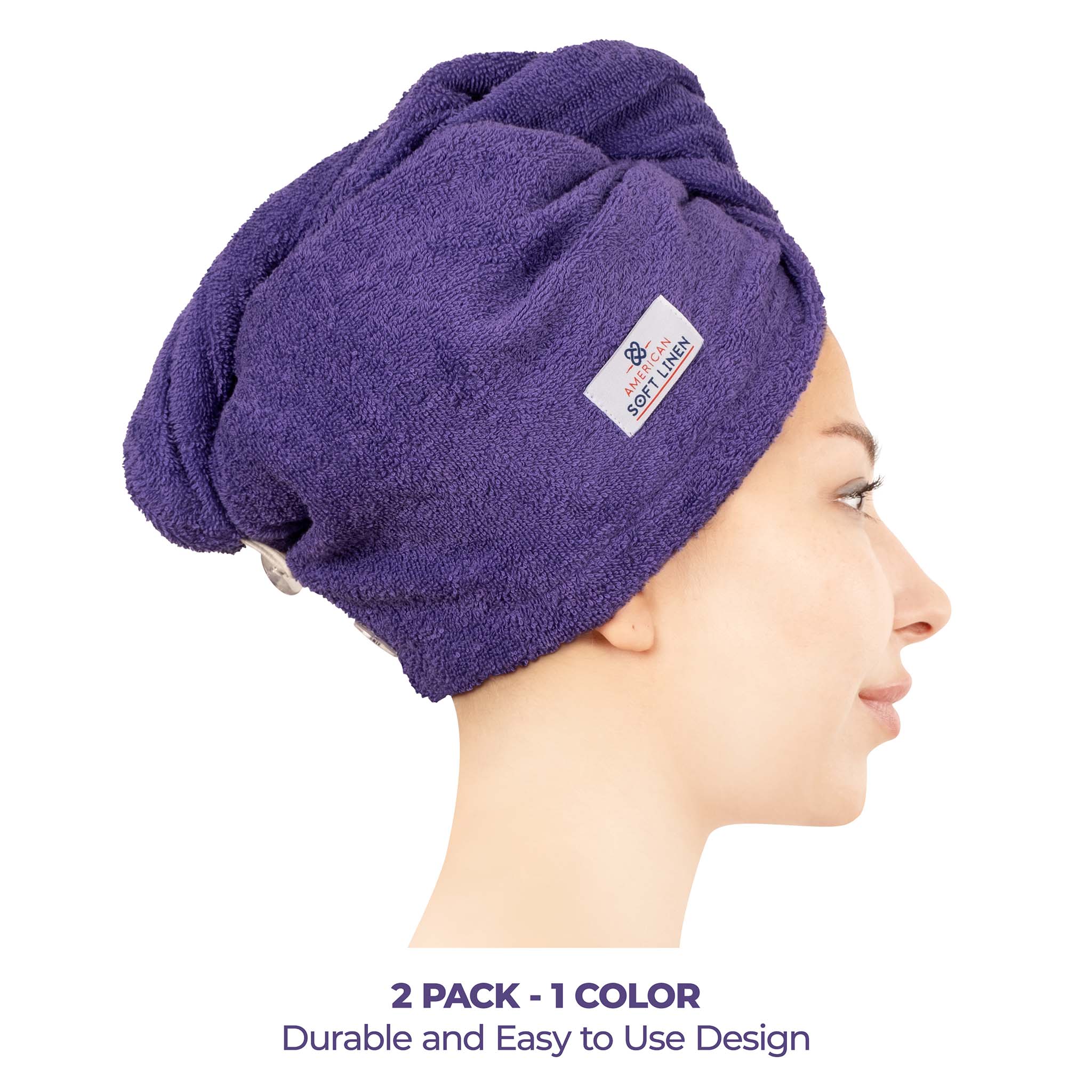 American-softlinen 100% Cotton Hair Drying Towels for Women 2 pack 75 set case pack purple-2