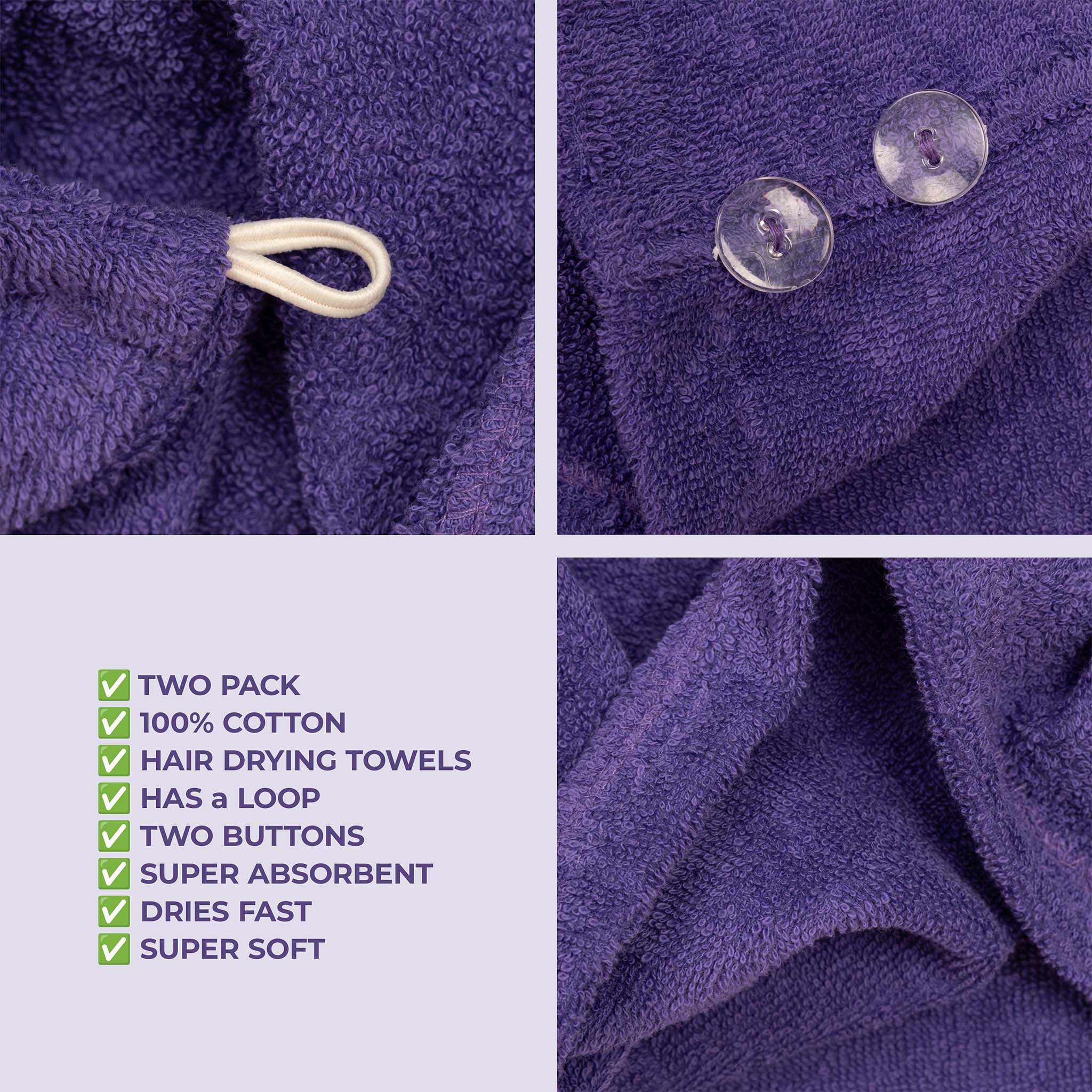 American-softlinen 100% Cotton Hair Drying Towels for Women 2 pack 75 set case pack purple-5