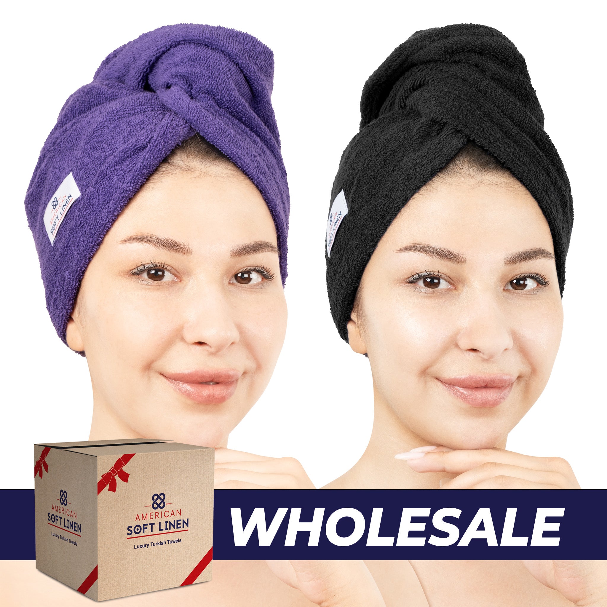 American-softlinen 100% Cotton Hair Drying Towels for Women 2 pack 75 set case pack purple-black-0