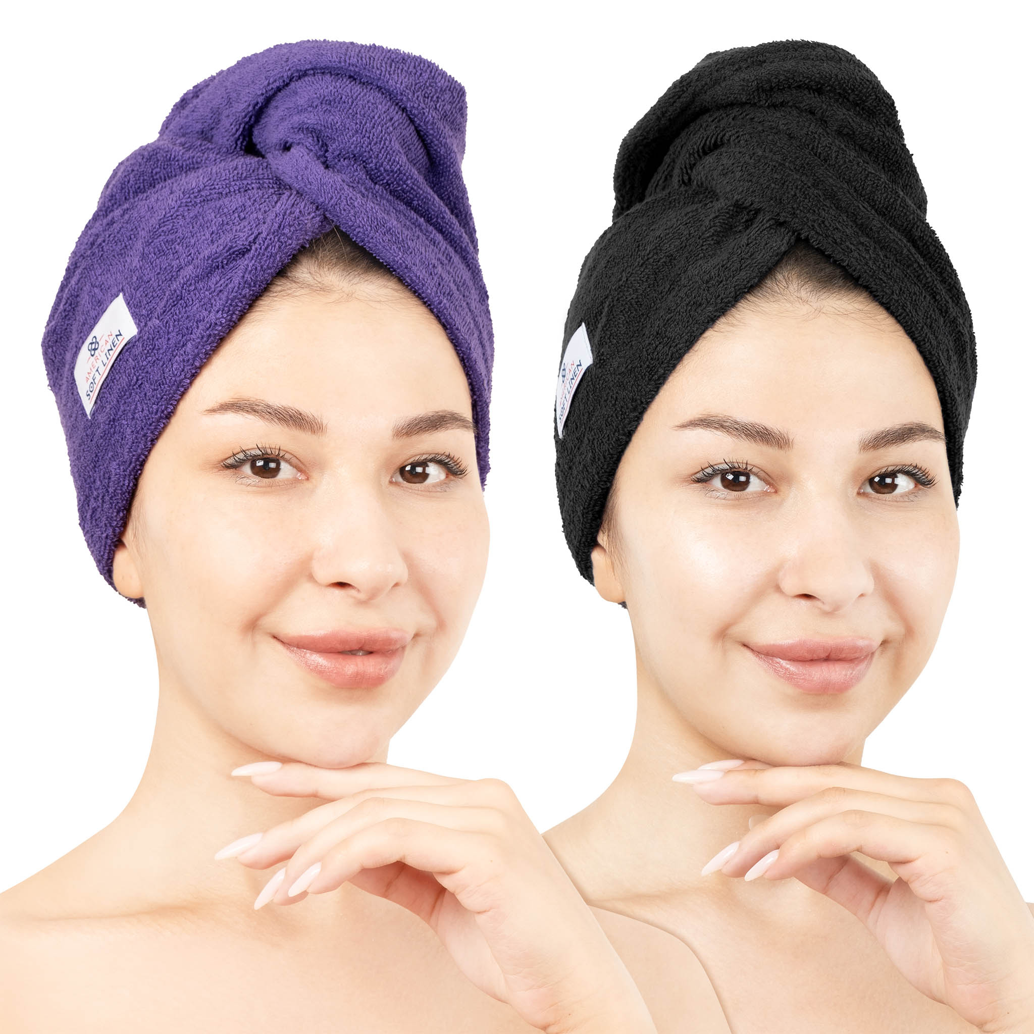American-softlinen 100% Cotton Hair Drying Towels for Women 2 pack 75 set case pack purple-black-1
