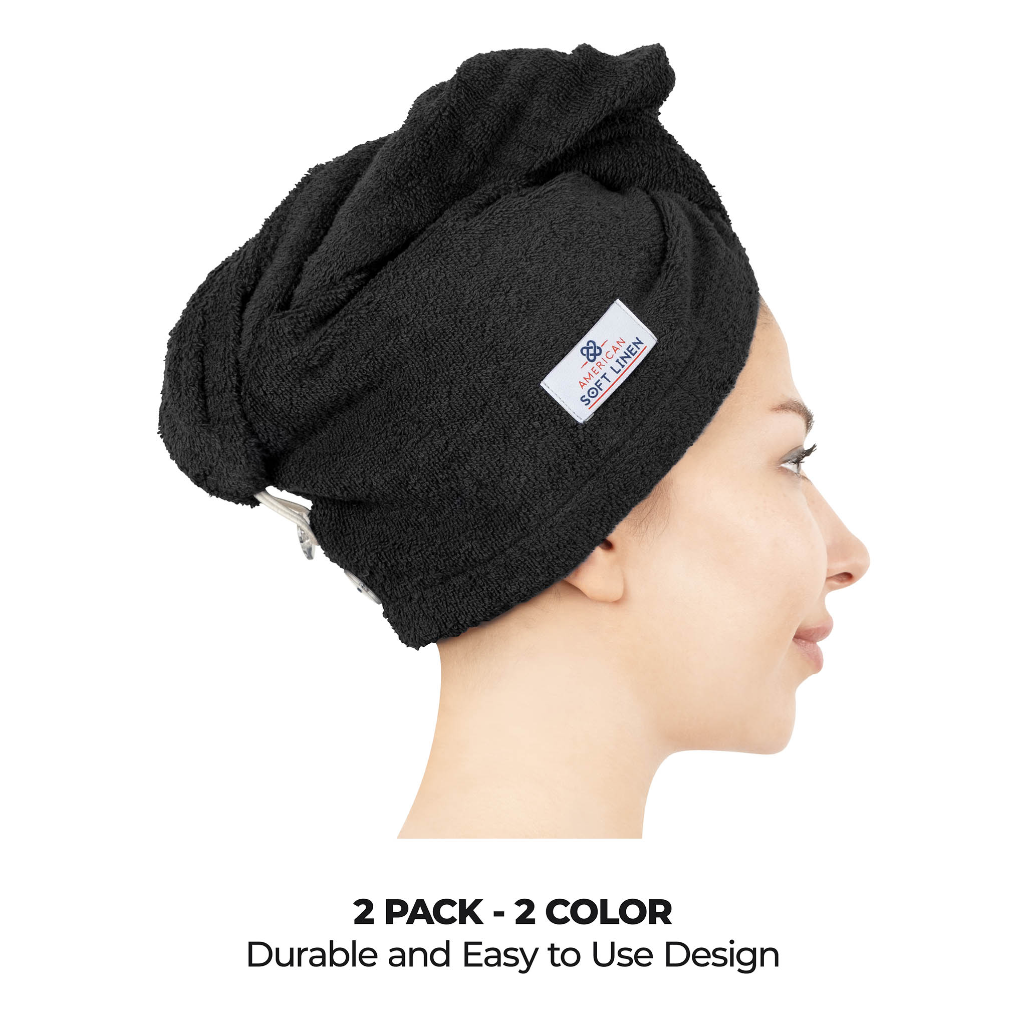 American-softlinen 100% Cotton Hair Drying Towels for Women 2 pack 75 set case pack purple-black-4