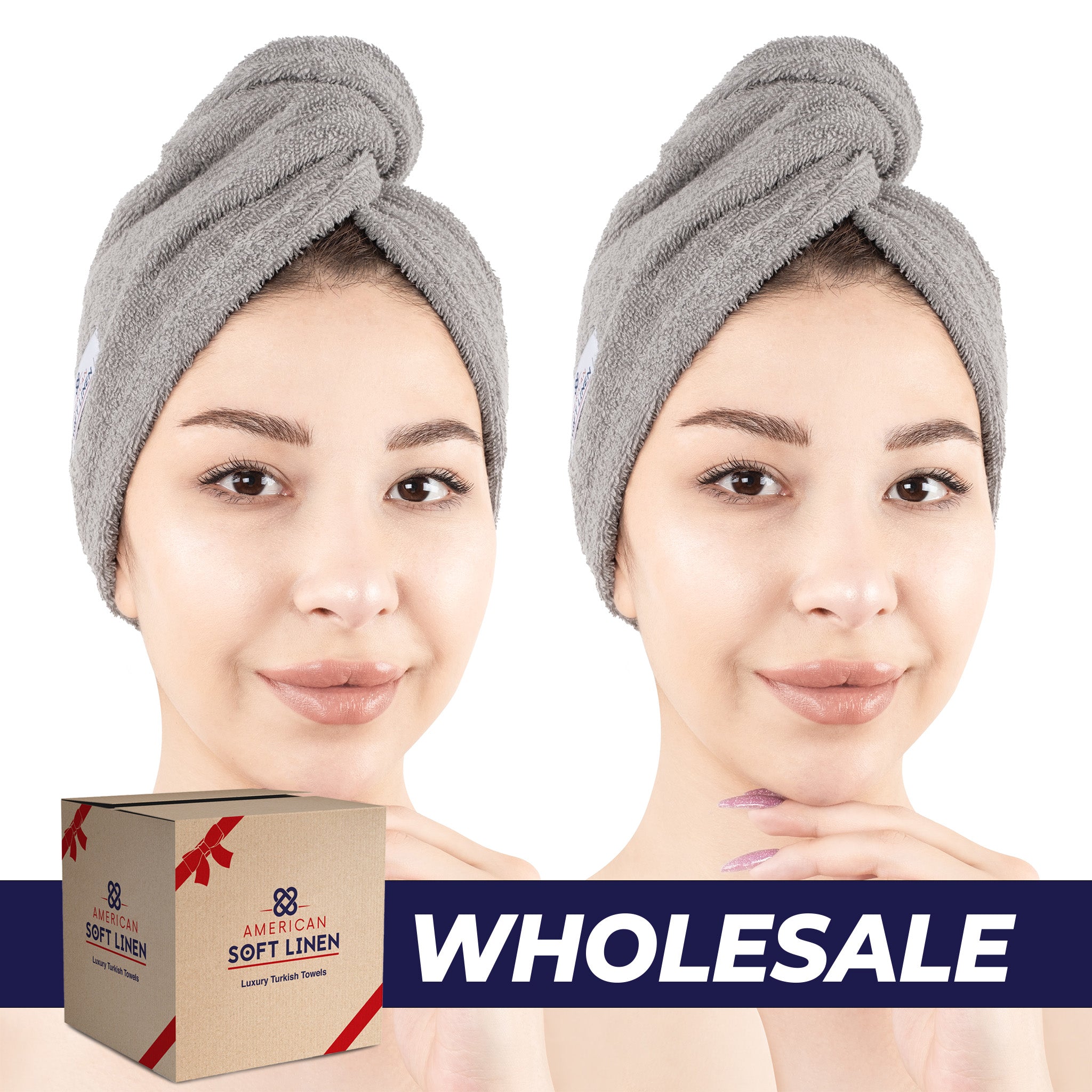 American-softlinen 100% Cotton Hair Drying Towels for Women 2 pack 75 set case pack rockridge gray-0
