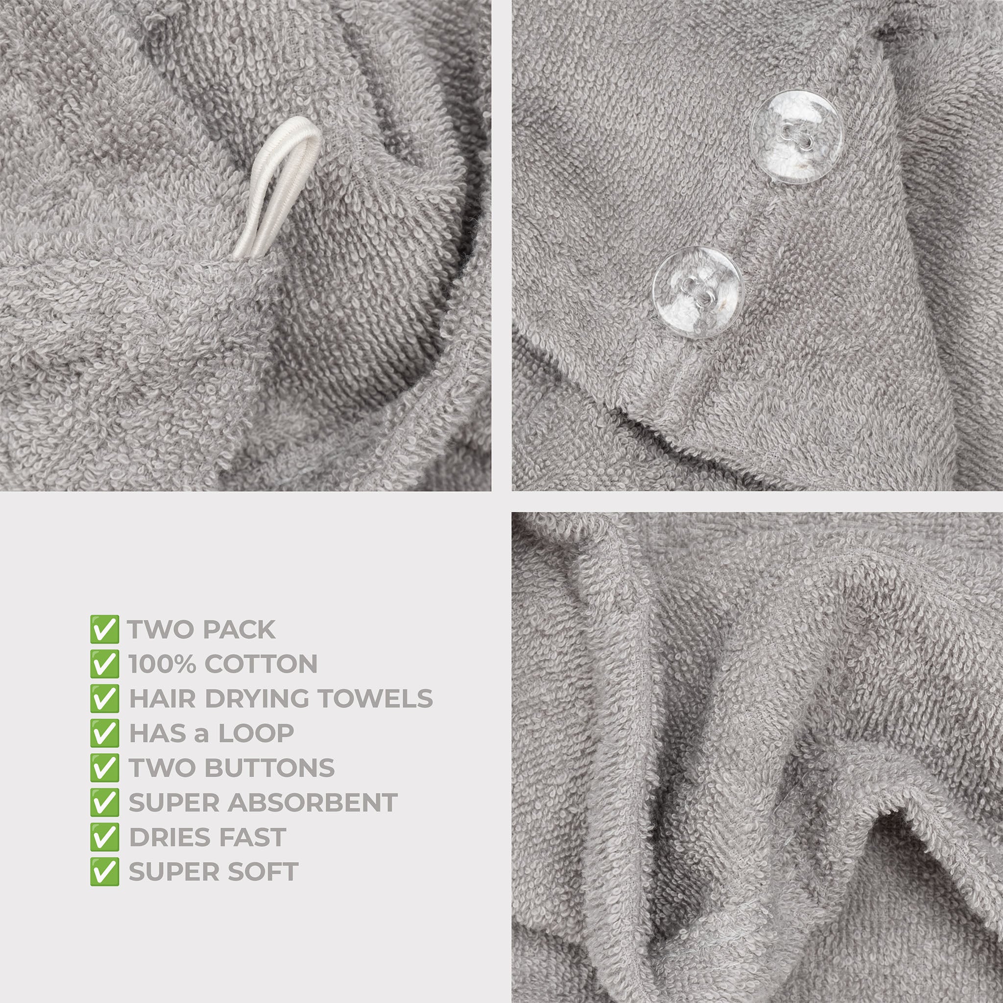 American-softlinen 100% Cotton Hair Drying Towels for Women 2 pack 75 set case pack rockridge gray-5