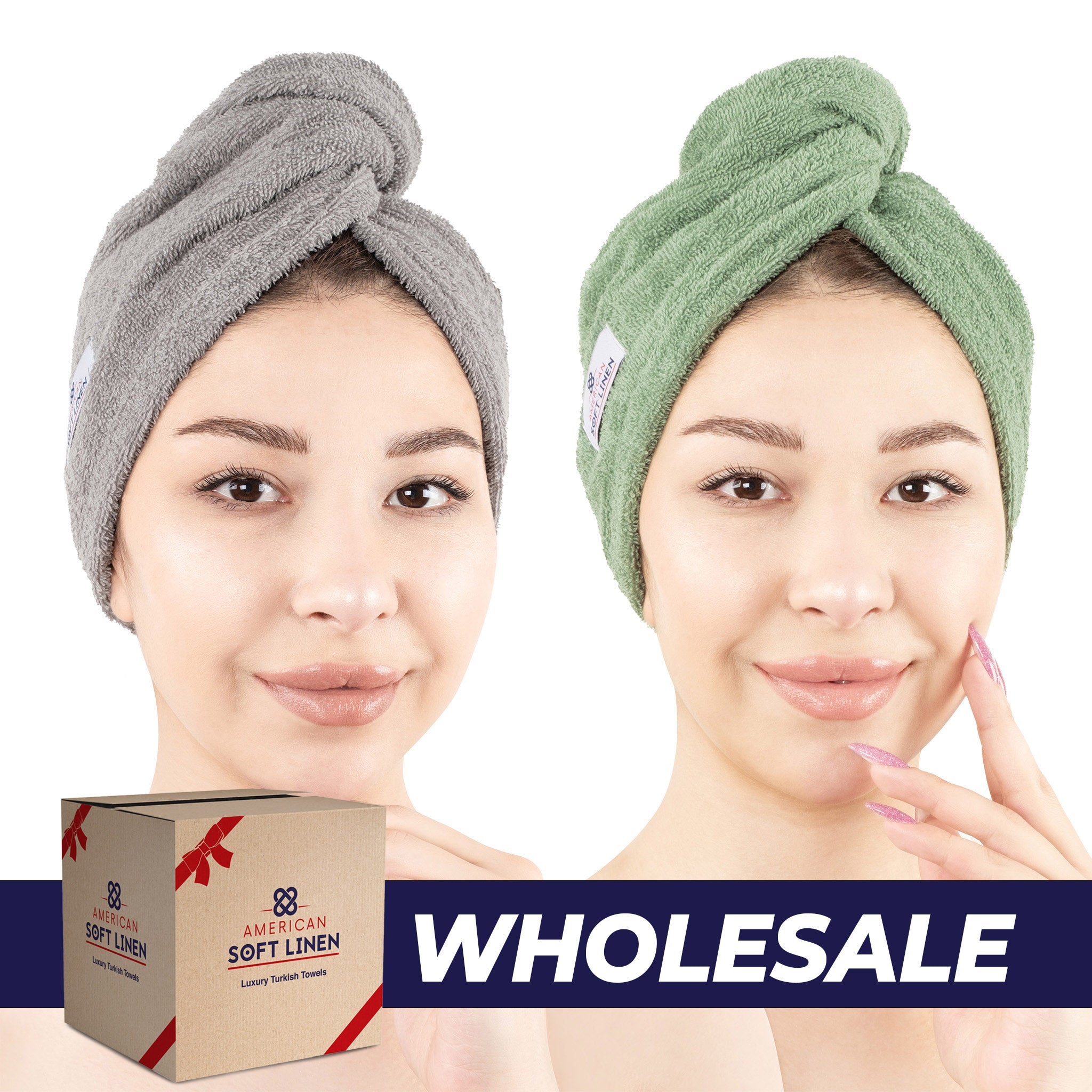 American-softlinen 100% Cotton Hair Drying Towels for Women 2 pack 75 set case pack rockridge-sage green-0