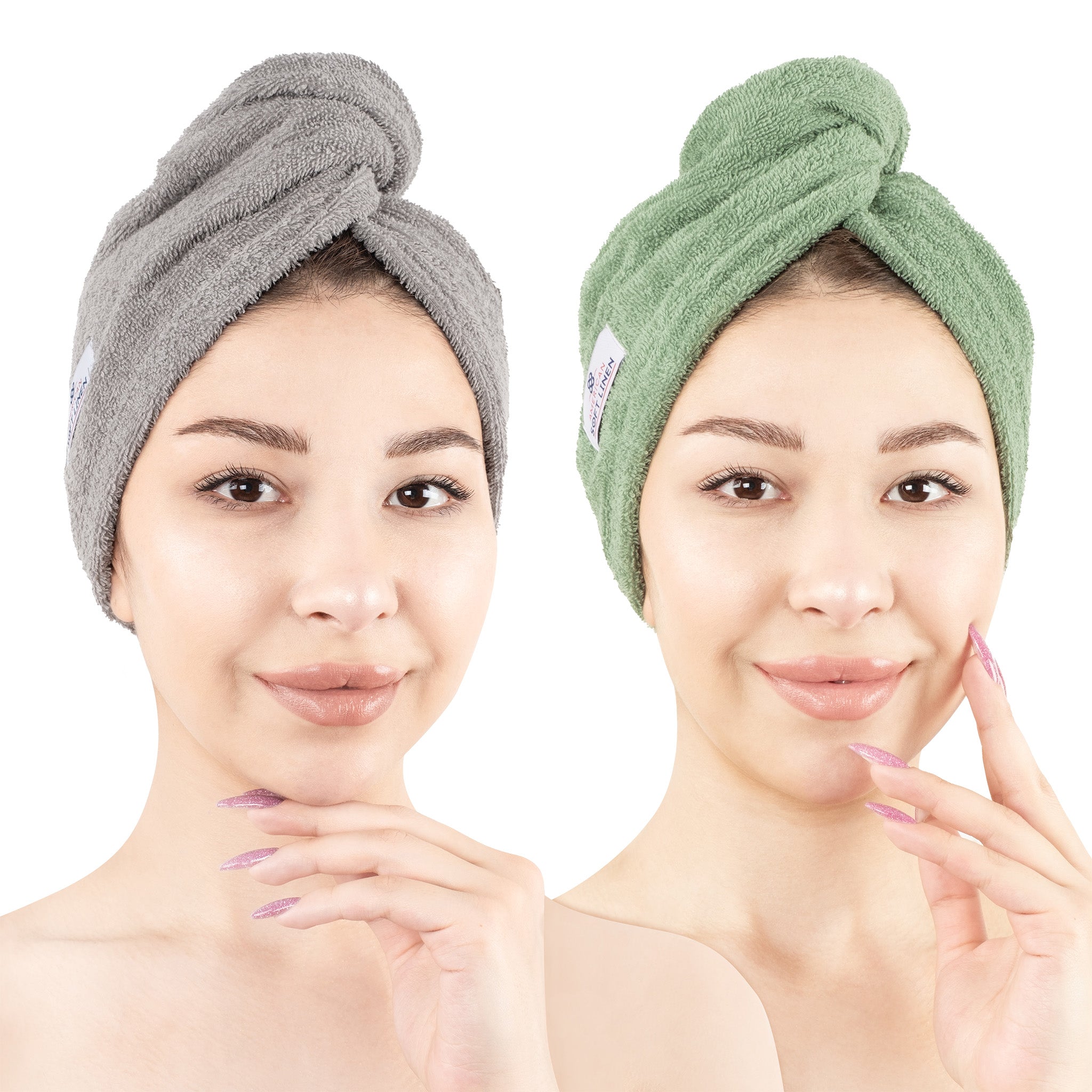 American-softlinen 100% Cotton Hair Drying Towels for Women 2 pack 75 set case pack rockridge-sage green-1