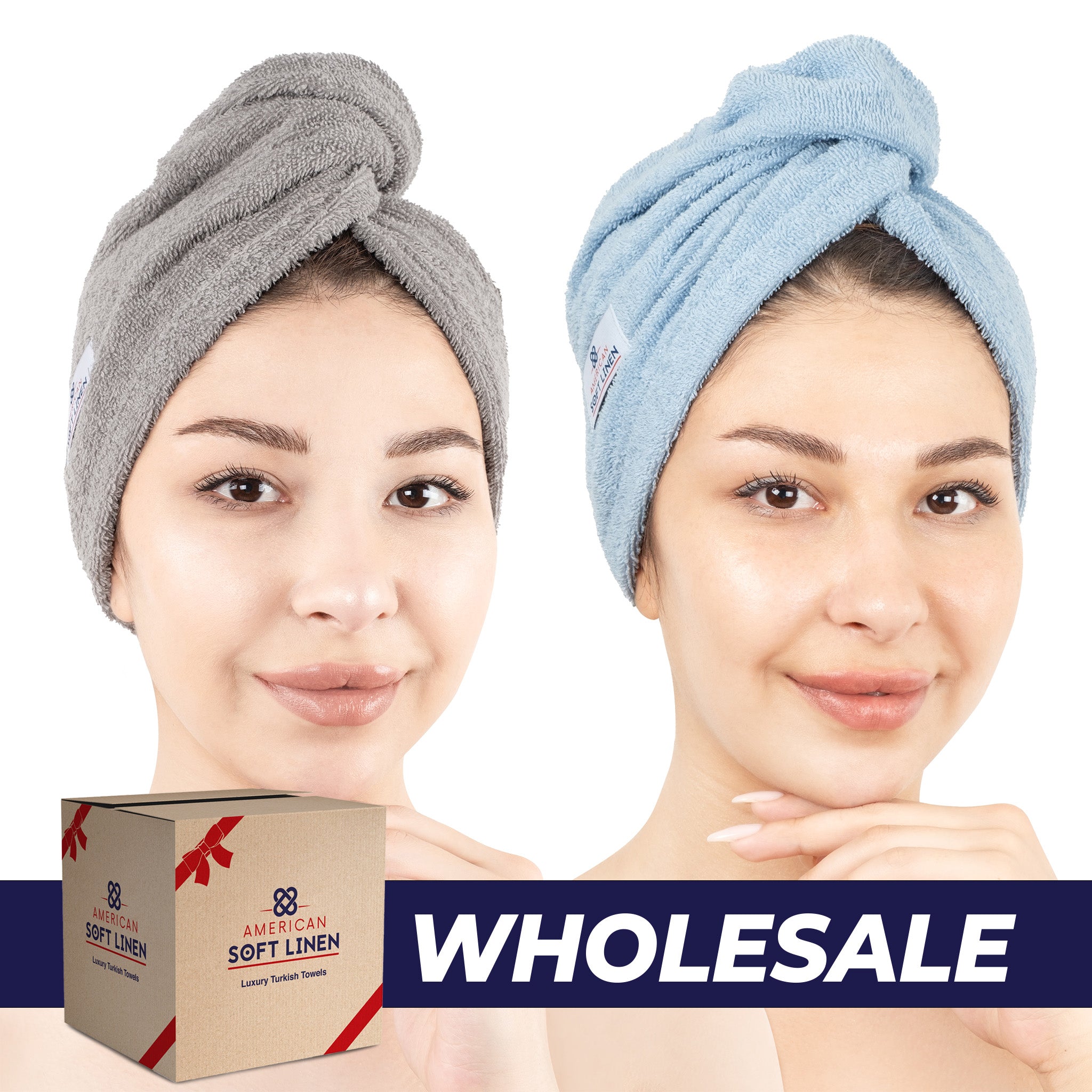 American-softlinen 100% Cotton Hair Drying Towels for Women 2 pack 75 set case pack rockridge-sky blue-0