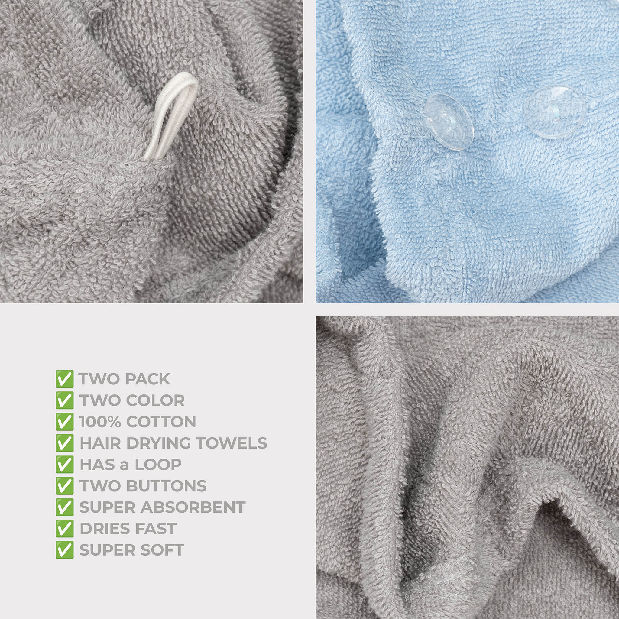 American-softlinen 100% Cotton Hair Drying Towels for Women 2 pack 75 set case pack rockridge-sky blue-6