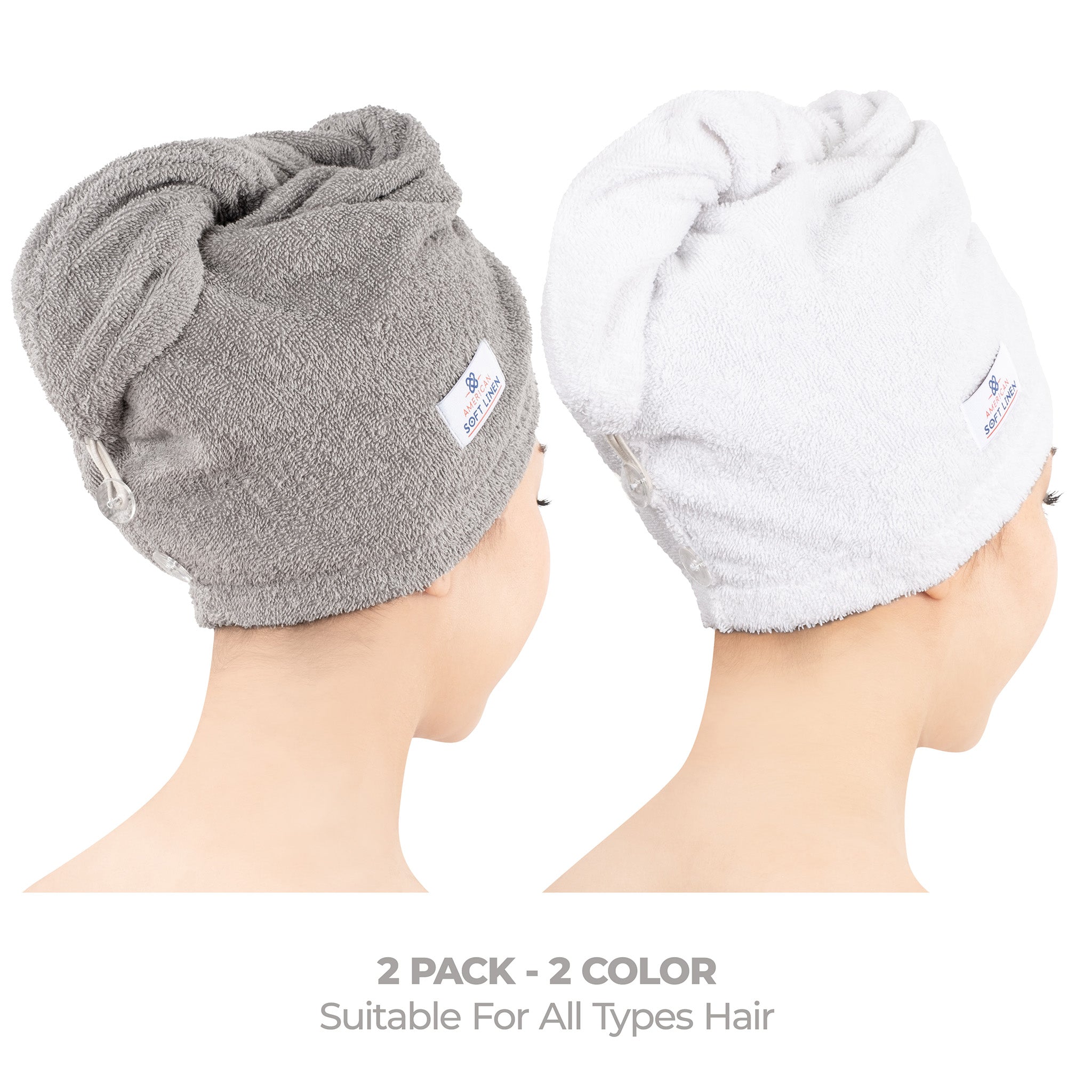 American-softlinen 100% Cotton Hair Drying Towels for Women 2 pack 75 set case pack rockridge-white-2
