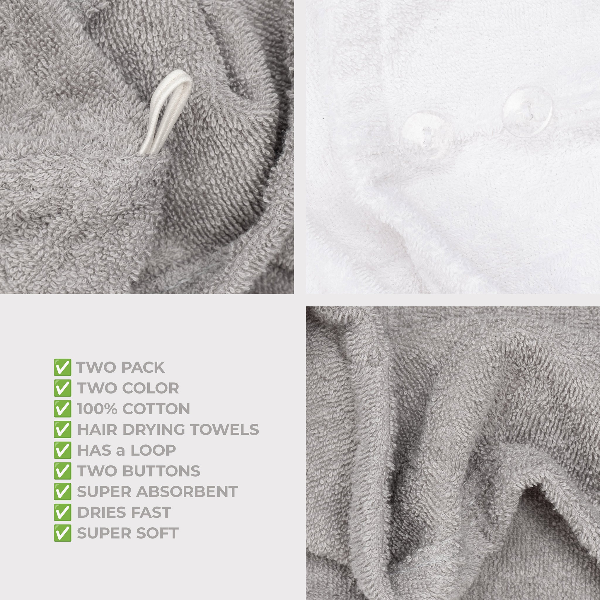 American-softlinen 100% Cotton Hair Drying Towels for Women 2 pack 75 set case pack rockridge-white-6