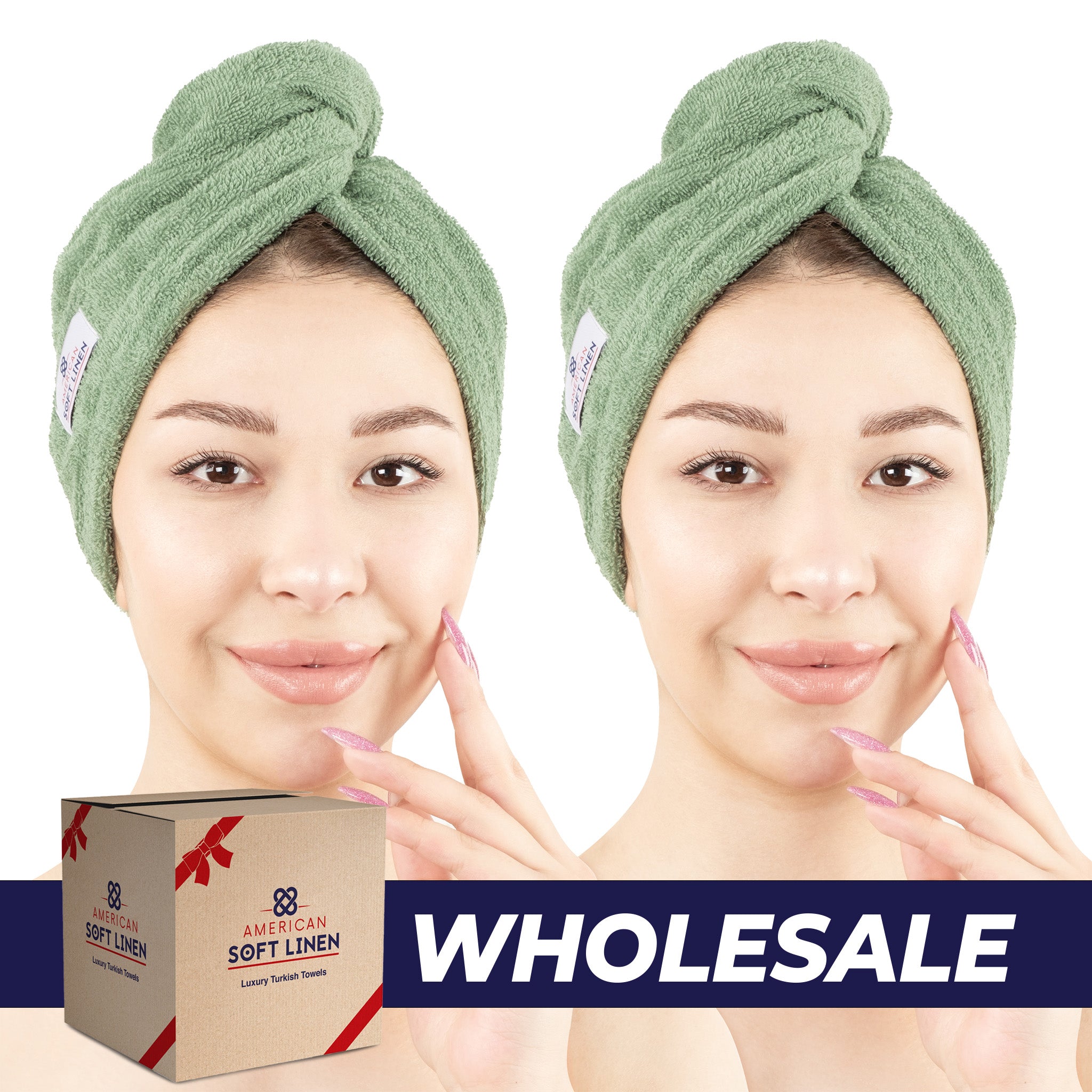 American-softlinen 100% Cotton Hair Drying Towels for Women 2 pack 75 set case pack sage-green-0