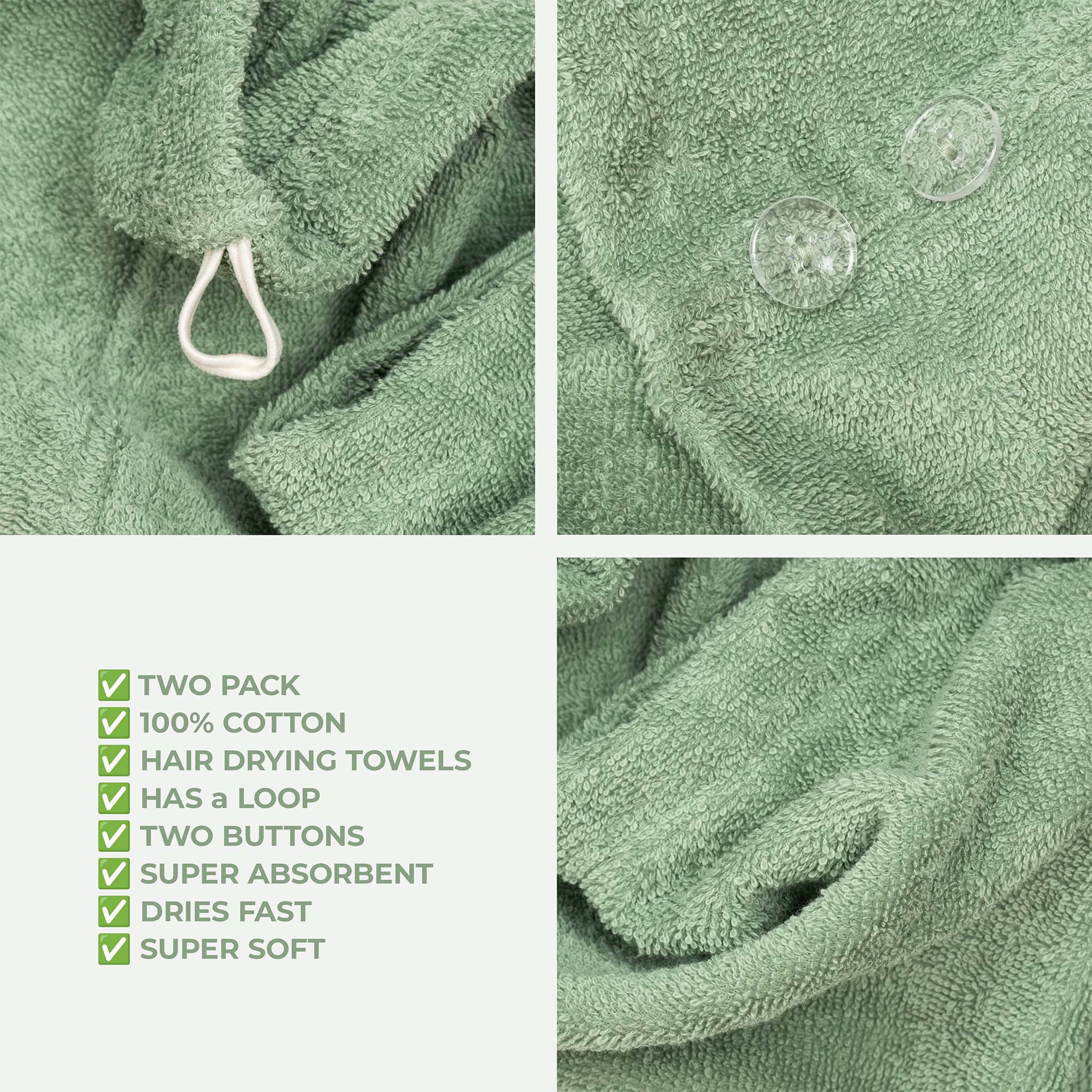 American-softlinen 100% Cotton Hair Drying Towels for Women 2 pack 75 set case pack sage-green-5