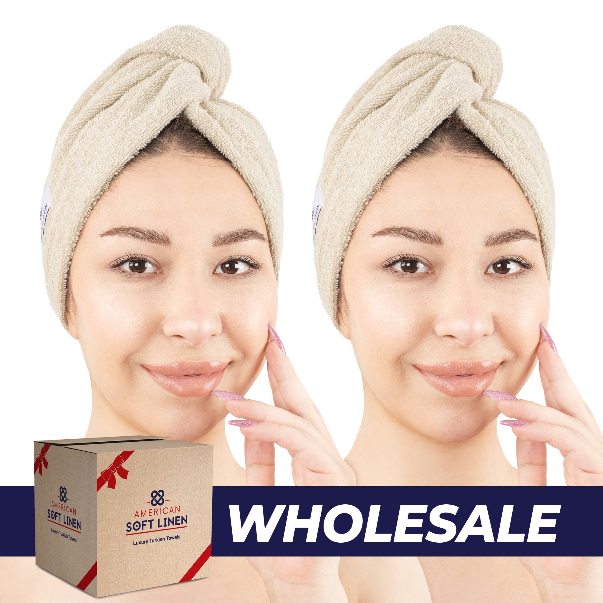 American-softlinen 100% Cotton Hair Drying Towels for Women 2 pack 75 set case pack sand-taupe-0