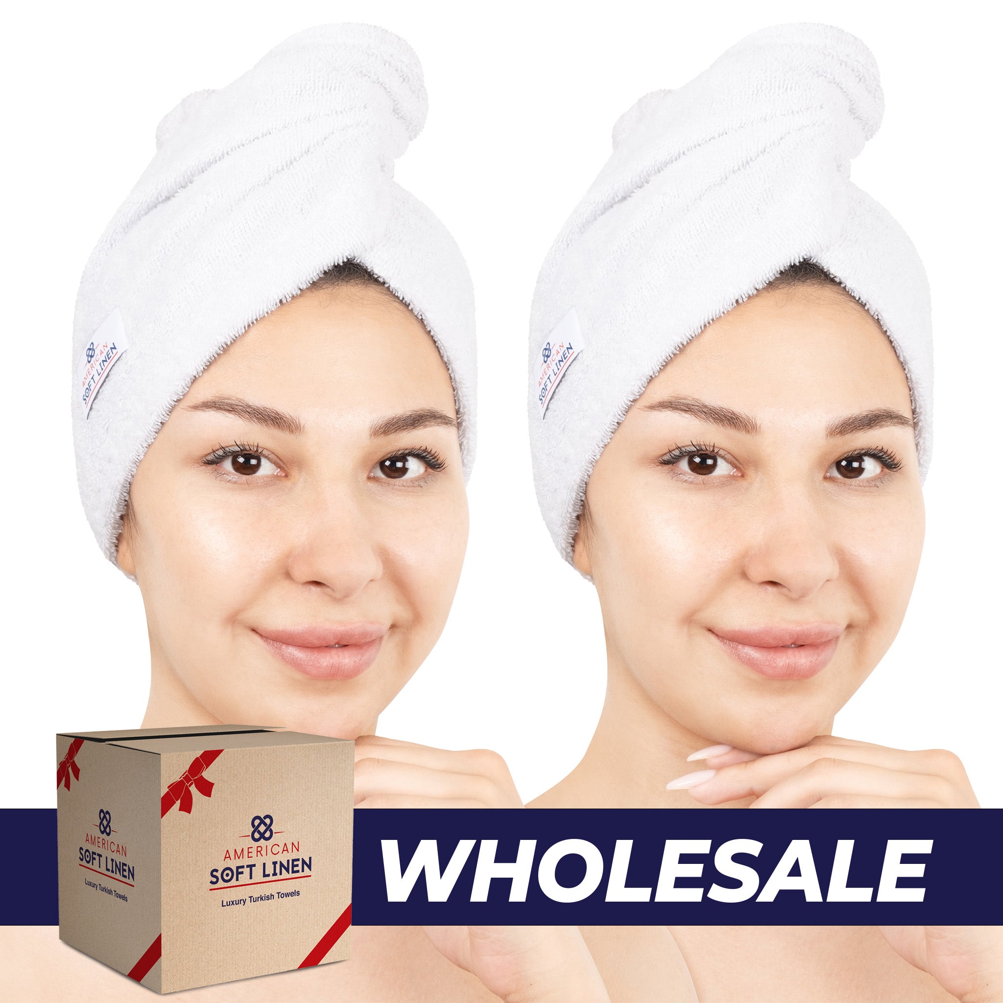 American-softlinen 100% Cotton Hair Drying Towels for Women 2 pack 75 set case pack white-0