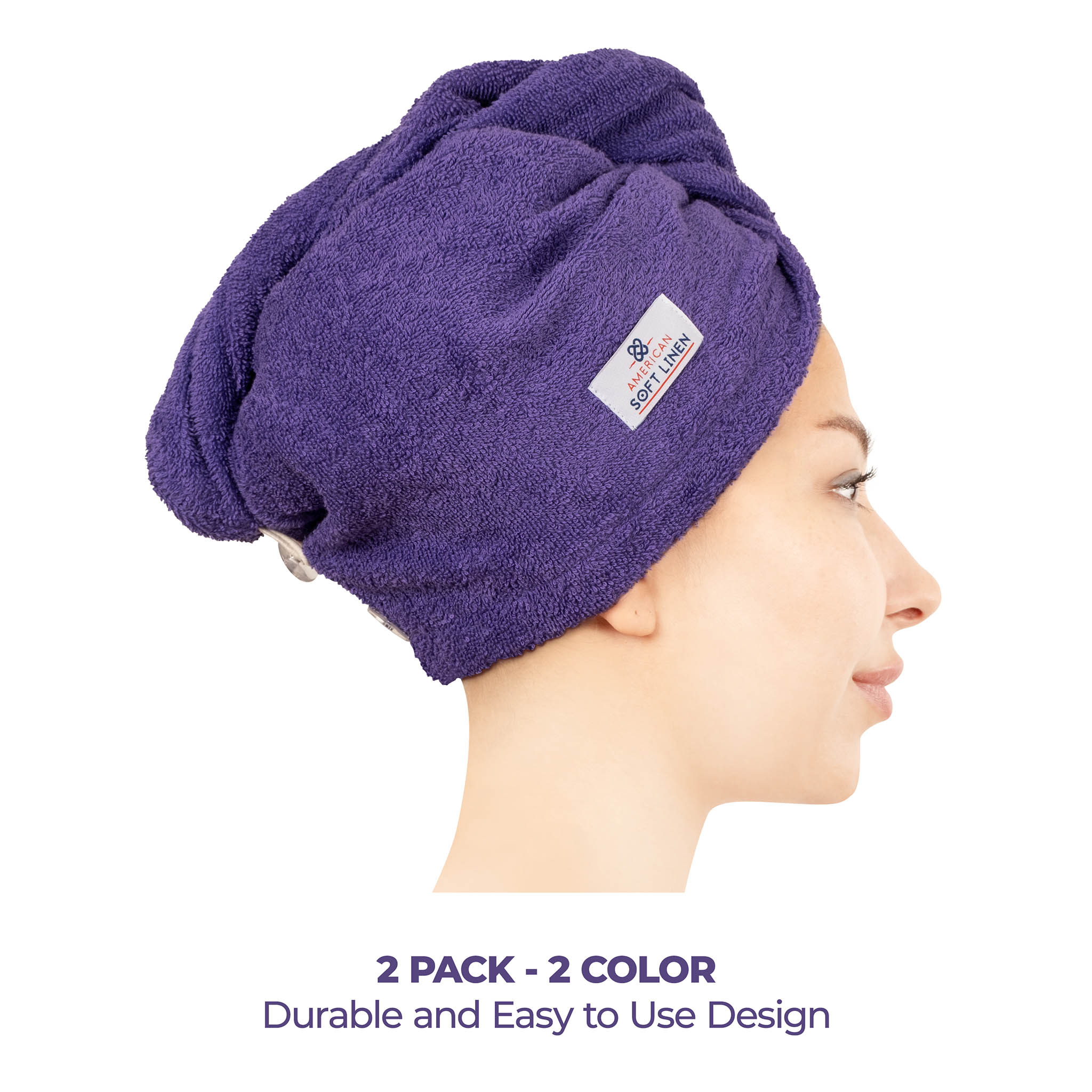 American-softlinen 100% Cotton Hair Drying Towels for Women Purple-Black-3