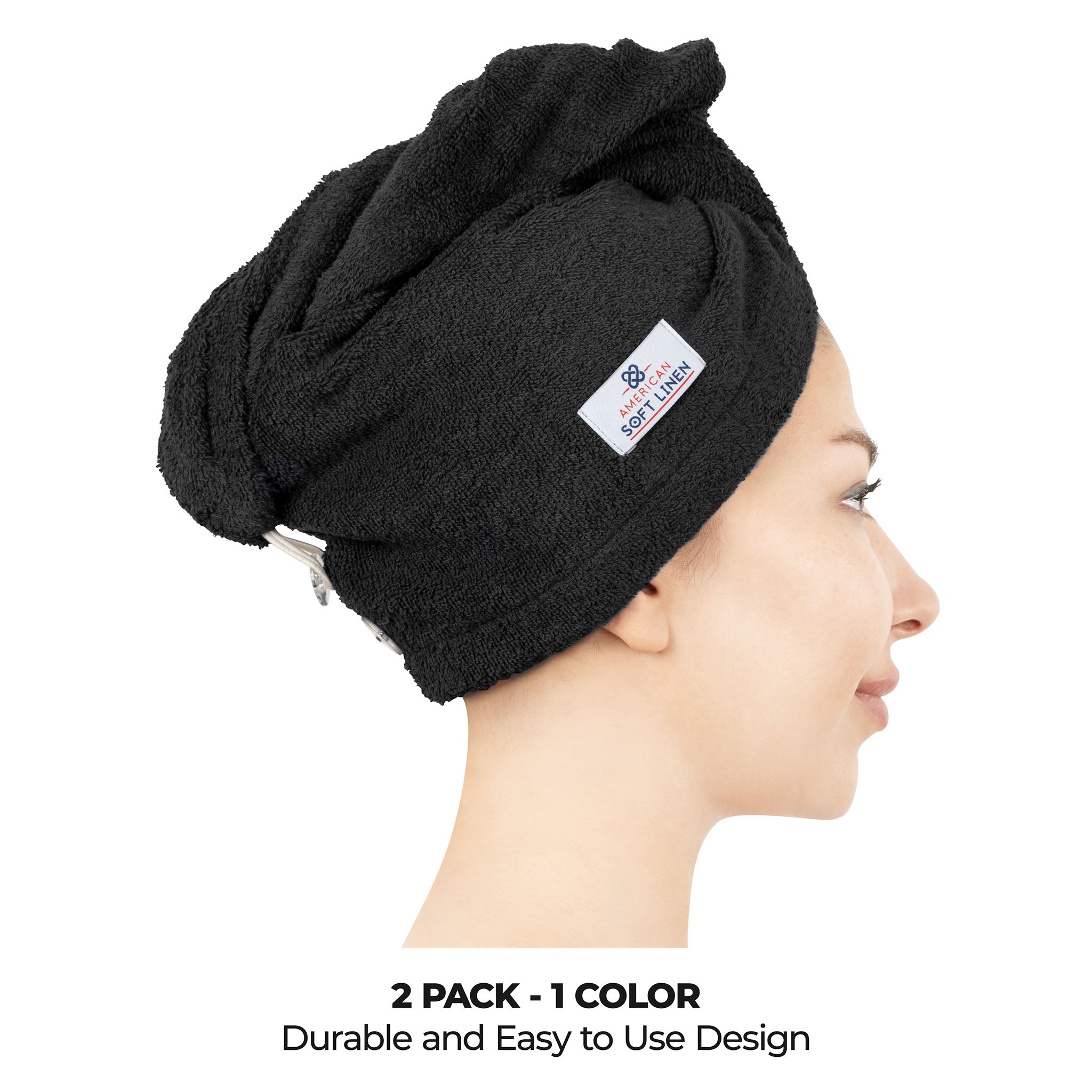 American-softlinen 100% Cotton Hair Drying Towels for Women Black-2