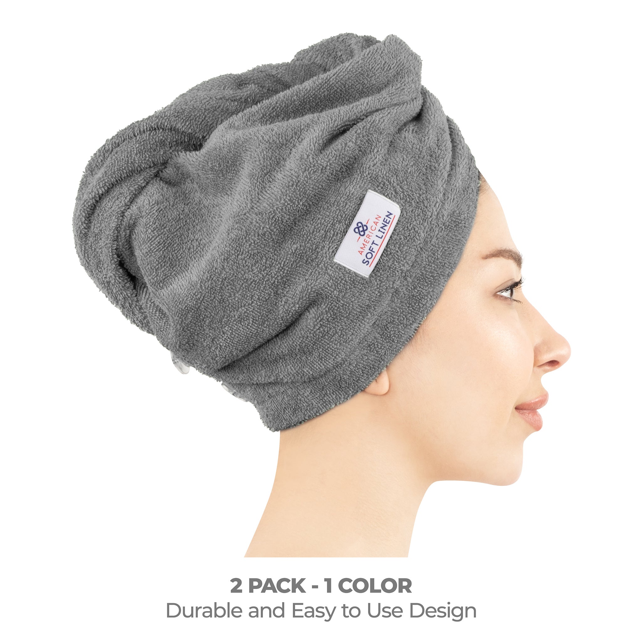 American-softlinen 100% Cotton Hair Drying Towels for Women, 2 Pack Head Towel Cap