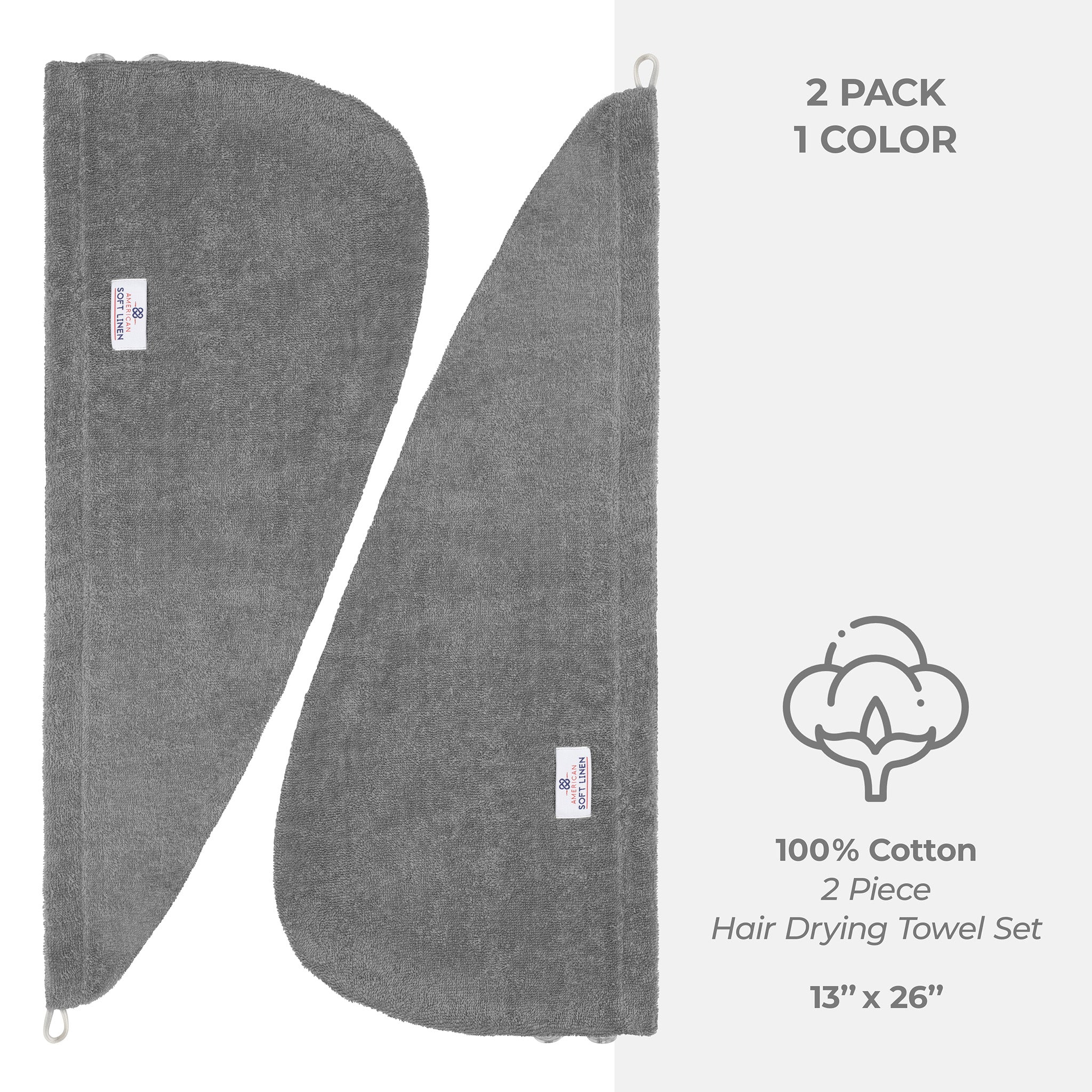 American-softlinen 100% Cotton Hair Drying Towels for Women, 2 Pack Head Towel Cap