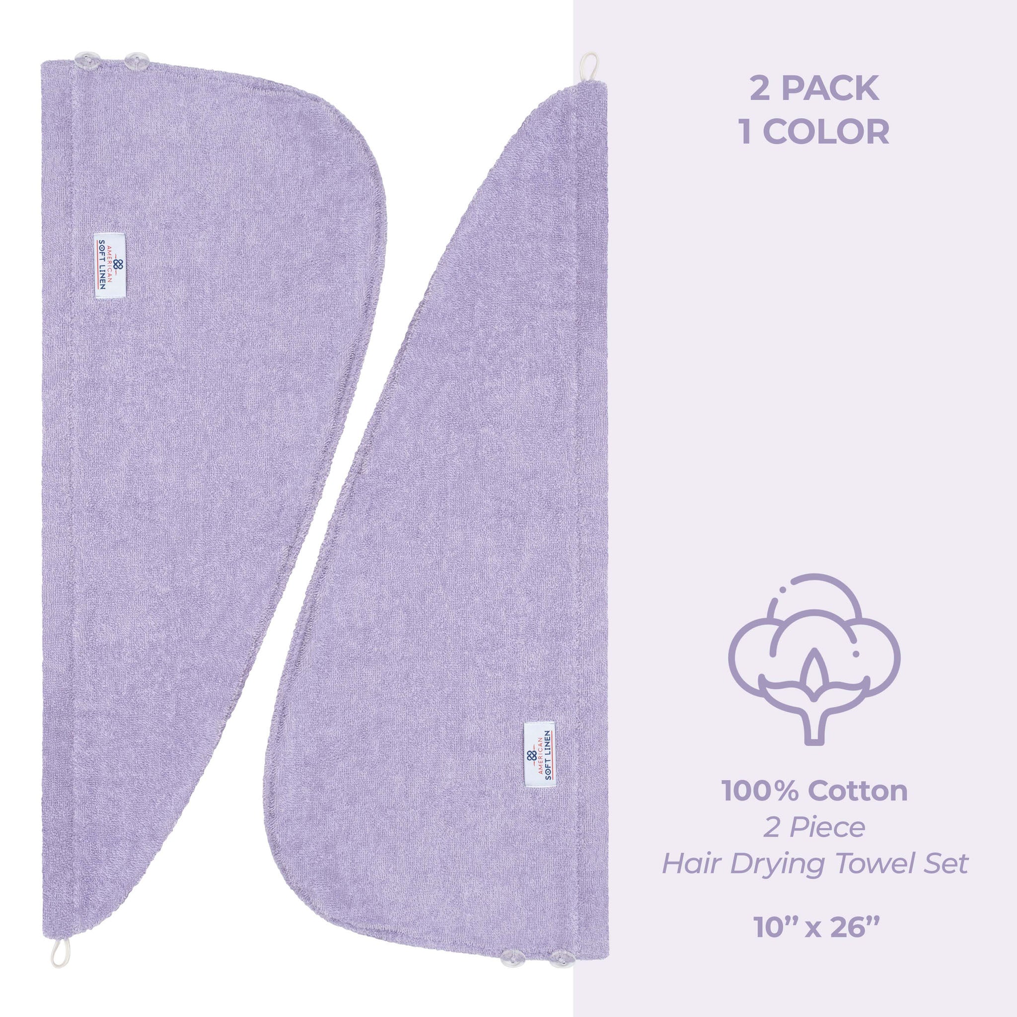 American-softlinen 100% Cotton Hair Drying Towels for Women Lilac-4