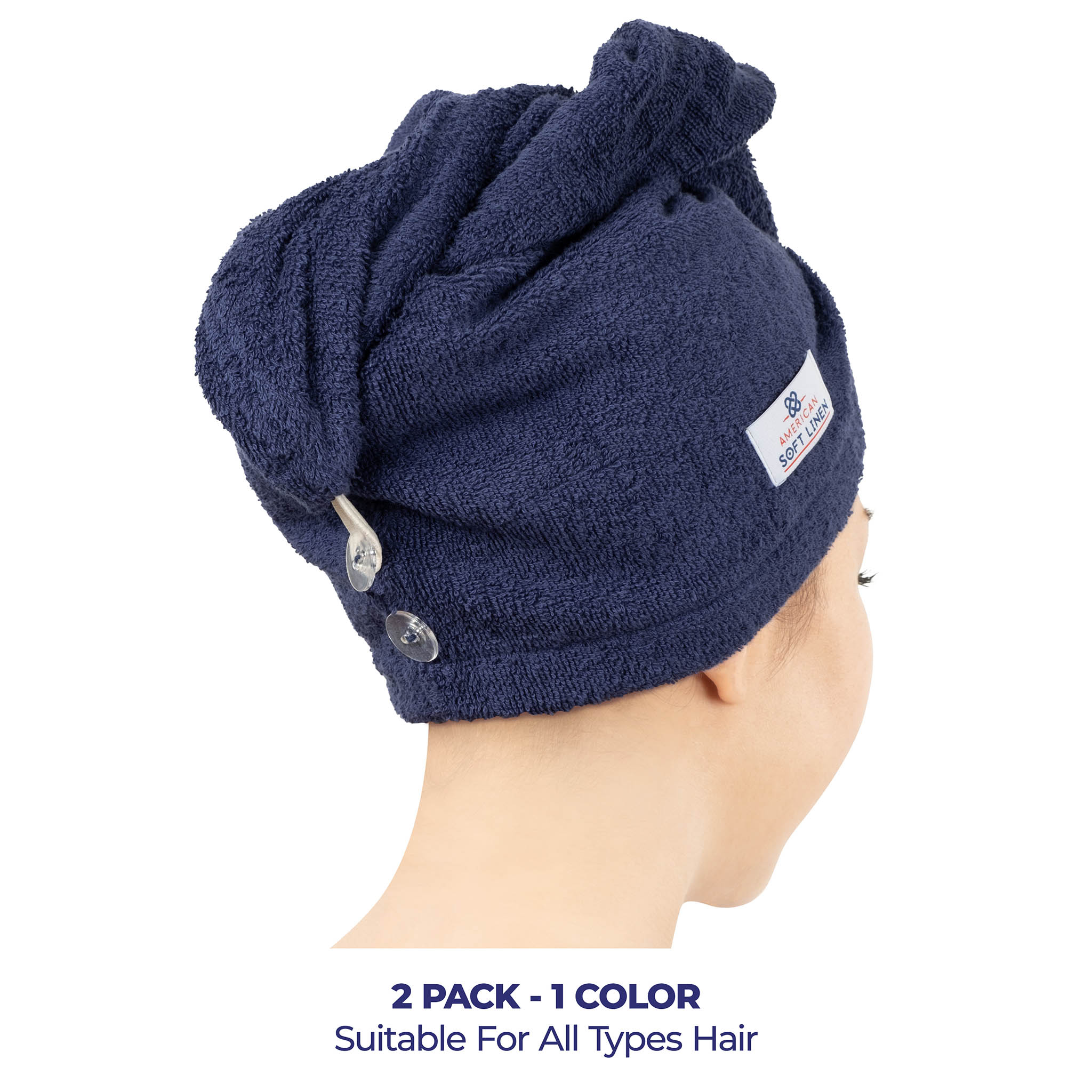 American-softlinen 100% Cotton Hair Drying Towels for Women Navy Blue-3