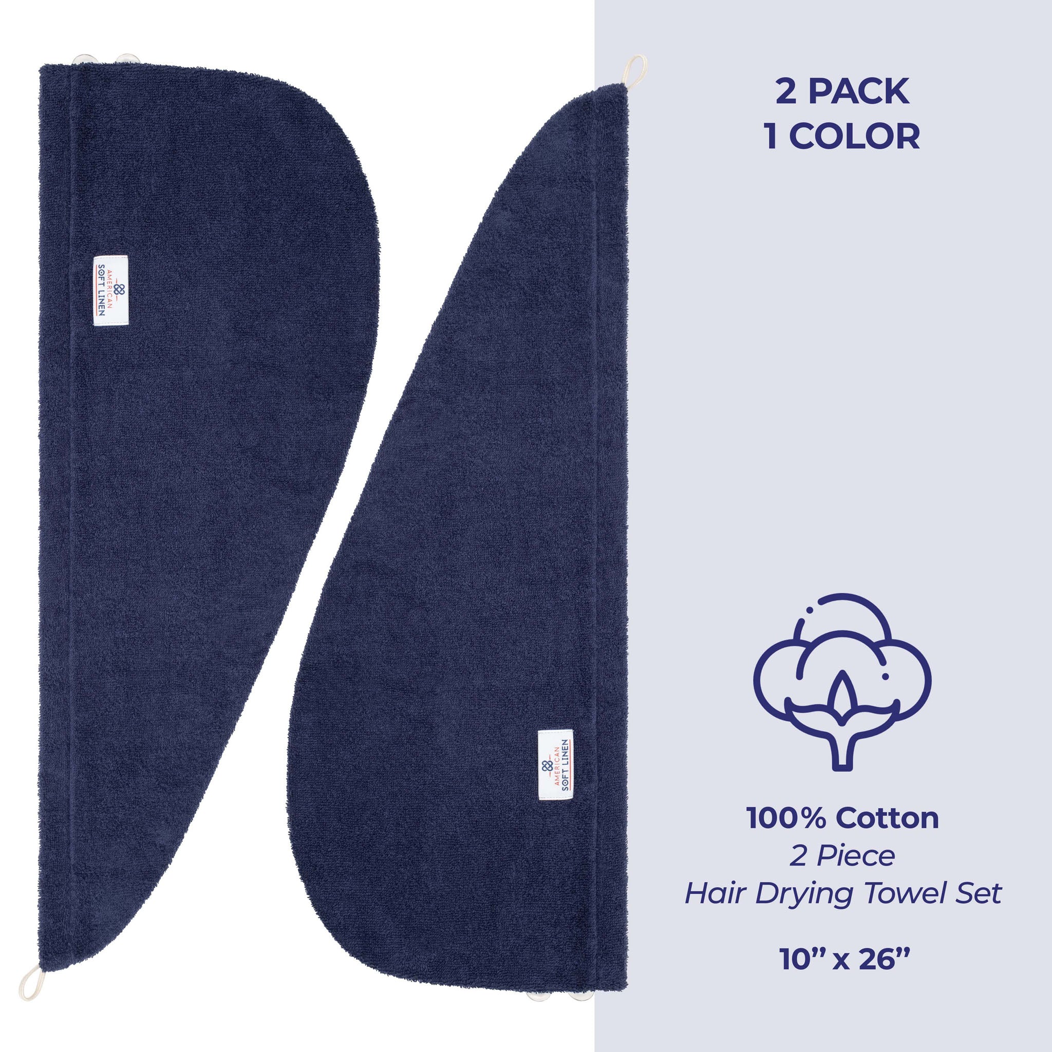 American-softlinen 100% Cotton Hair Drying Towels for Women Navy Blue-4