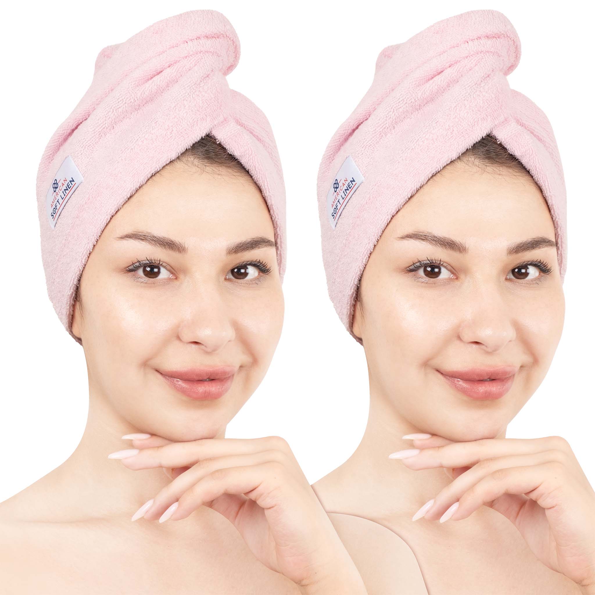 American-softlinen 100% Cotton Hair Drying Towels for Women Pink-1