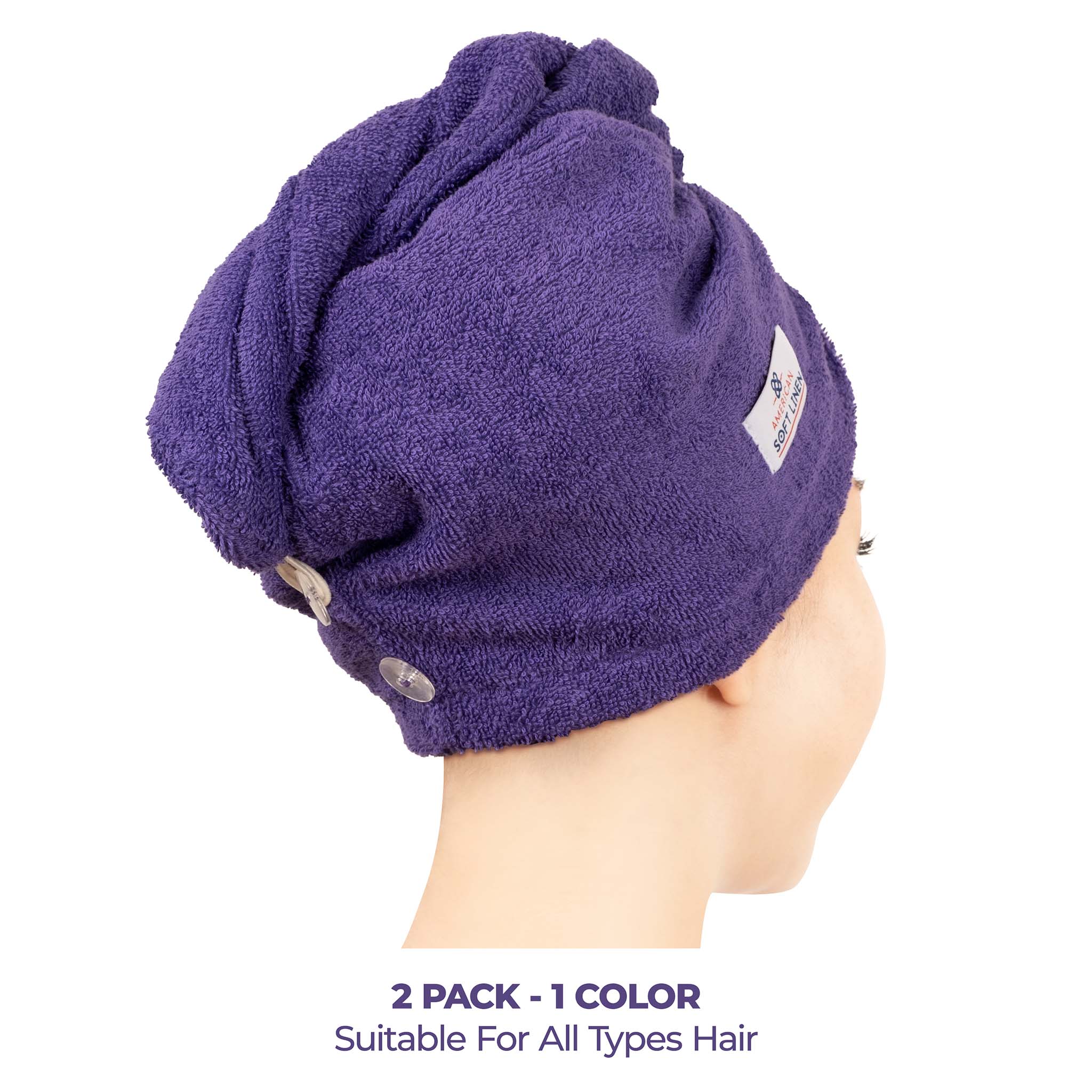 American-softlinen 100% Cotton Hair Drying Towels for Women Purple-3