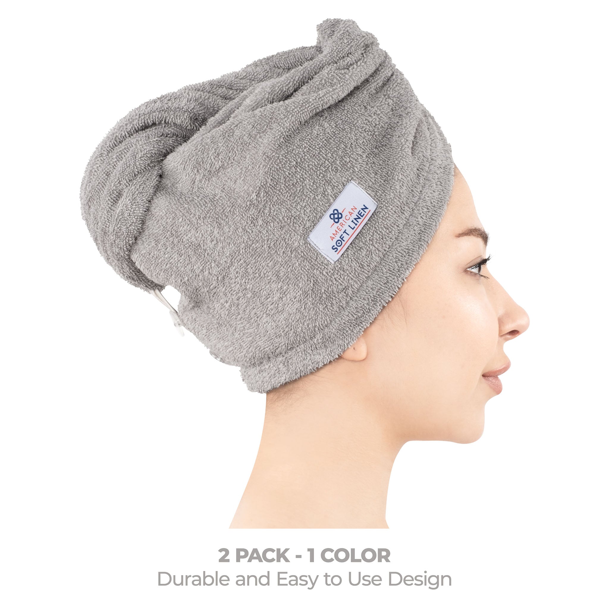 American-softlinen 100% Cotton Hair Drying Towels for Women Rockridge Gray-2