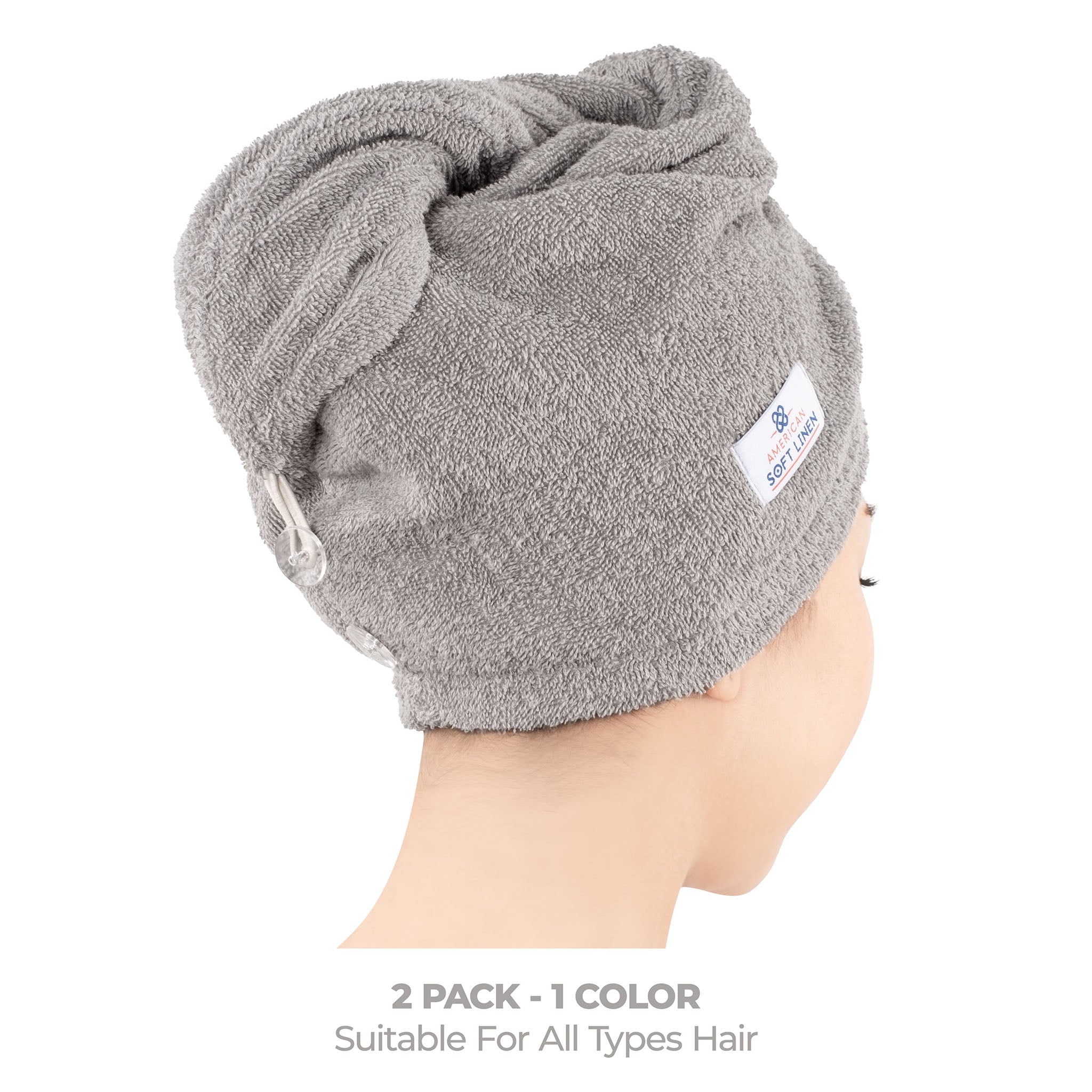 American-softlinen 100% Cotton Hair Drying Towels for Women Rockridge Gray-3