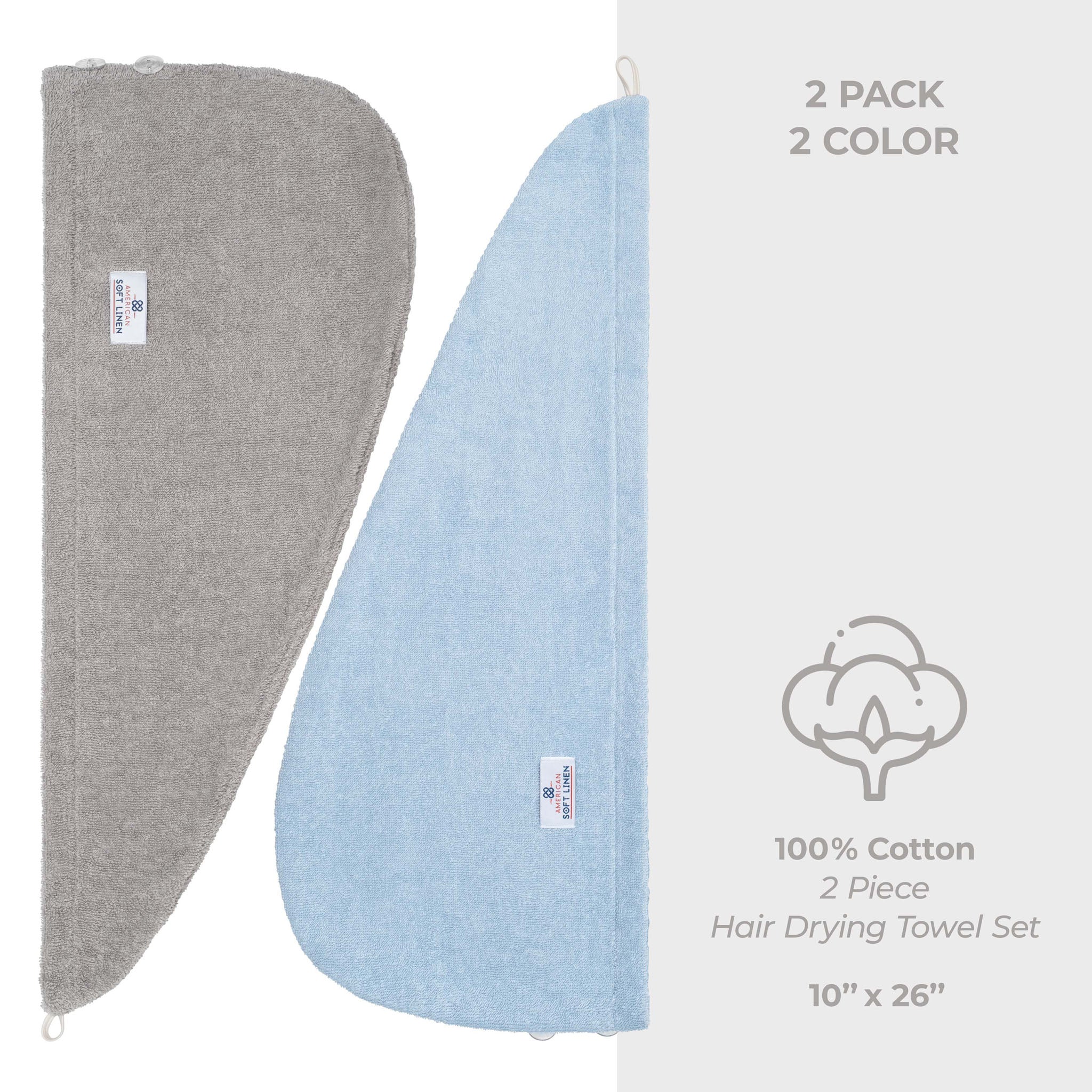 American-softlinen 100% Cotton Hair Drying Towels for Women Rockridge-Sky Blue-5