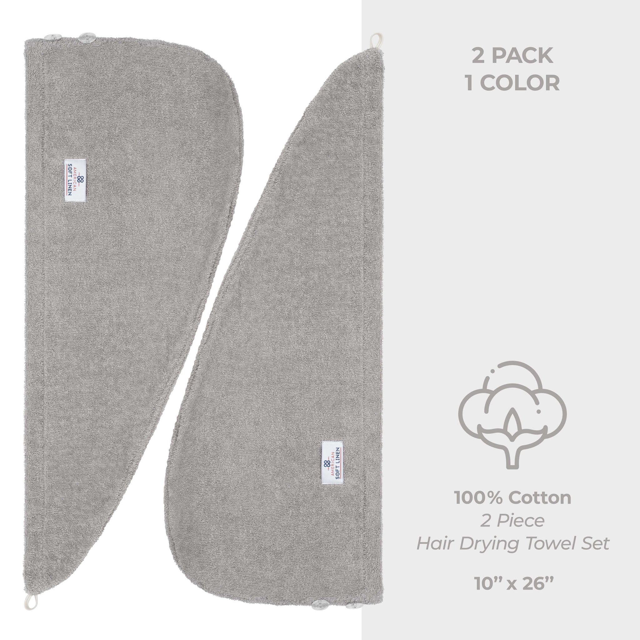 American-softlinen 100% Cotton Hair Drying Towels for Women Rockridge Gray-4